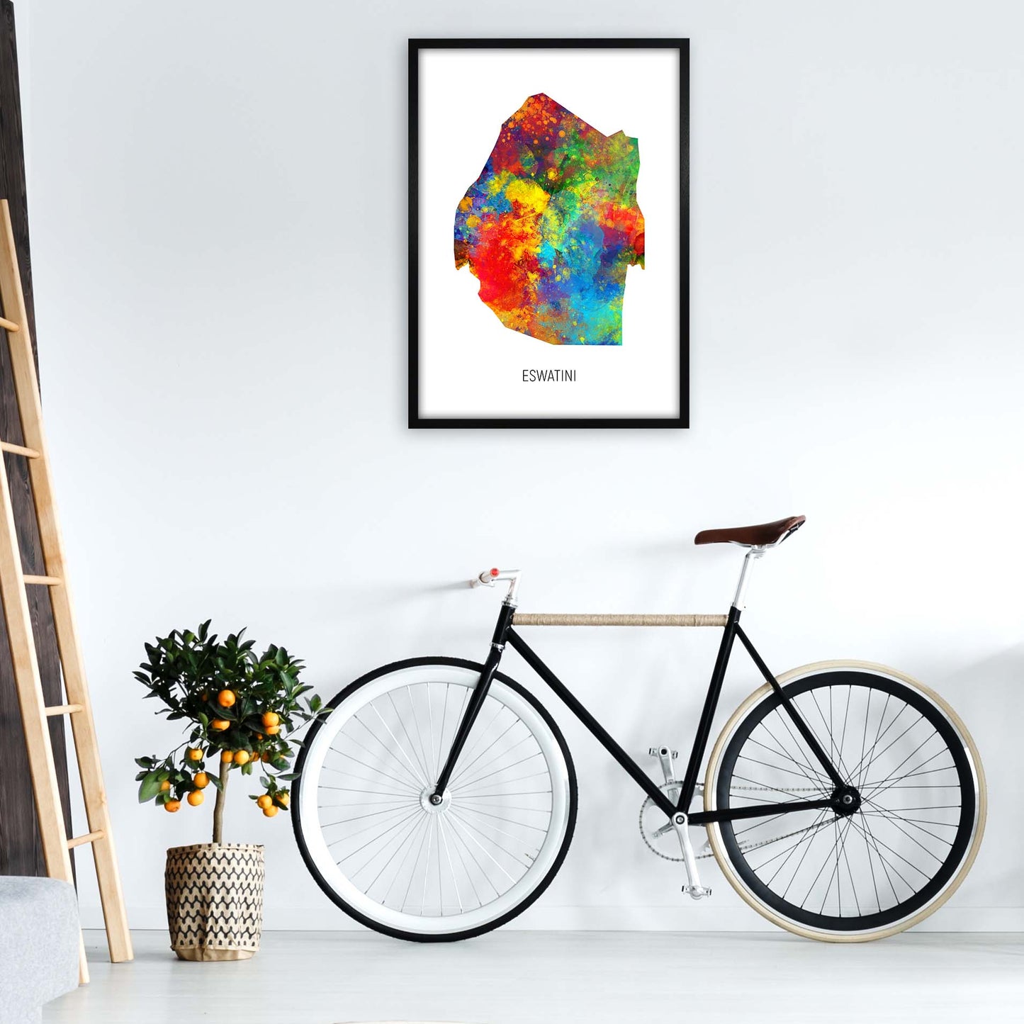 Eswatini Watercolour Map Art Print by Michael Tompsett A1 White Frame