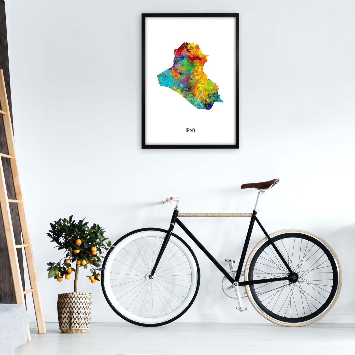 Iraq Watercolour Map Art Print by Michael Tompsett A1 White Frame
