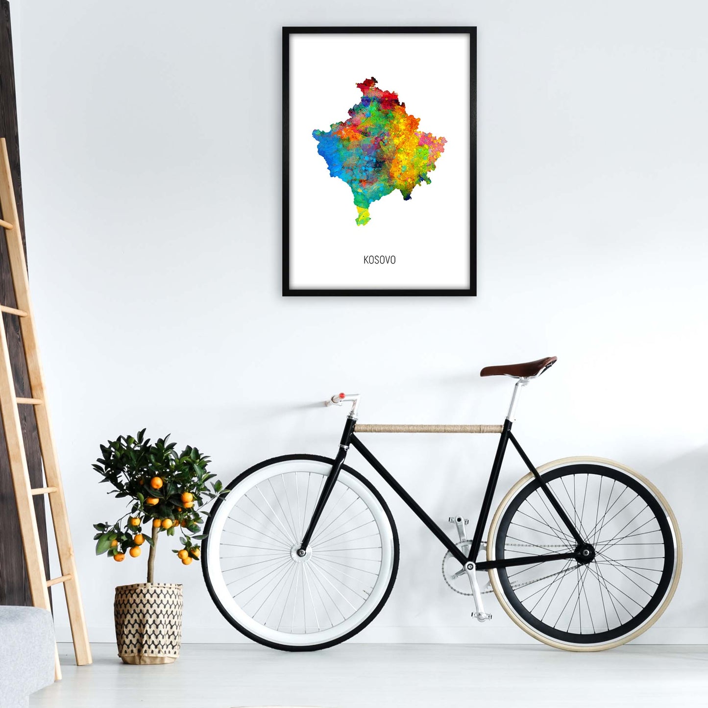 Kosovo Watercolour Map Art Print by Michael Tompsett A1 White Frame