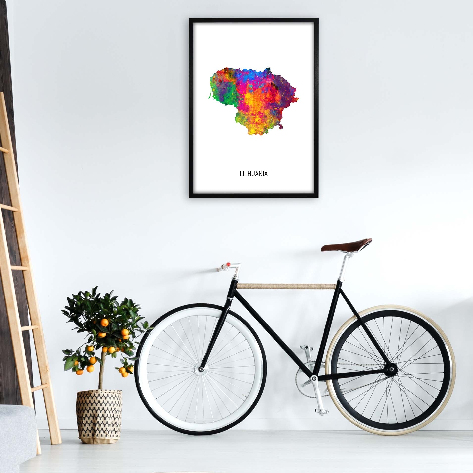 Lithuania Watercolour Map Art Print by Michael Tompsett A1 White Frame