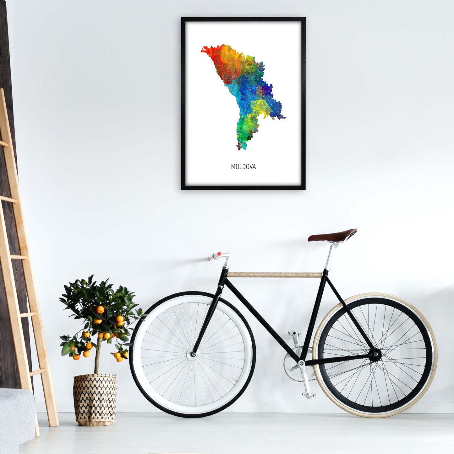 Moldova Watercolour Map Art Print by Michael Tompsett A1 White Frame