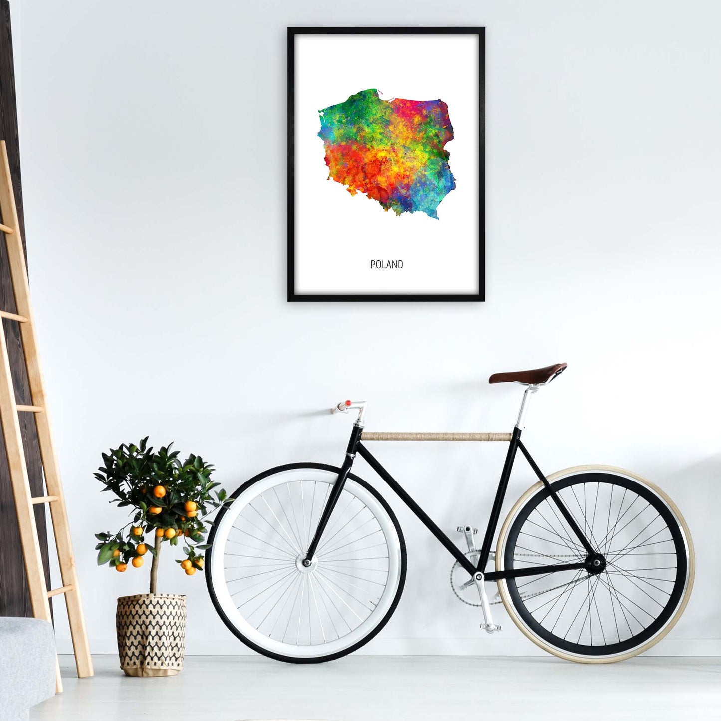Poland Watercolour Map Art Print by Michael Tompsett A1 White Frame