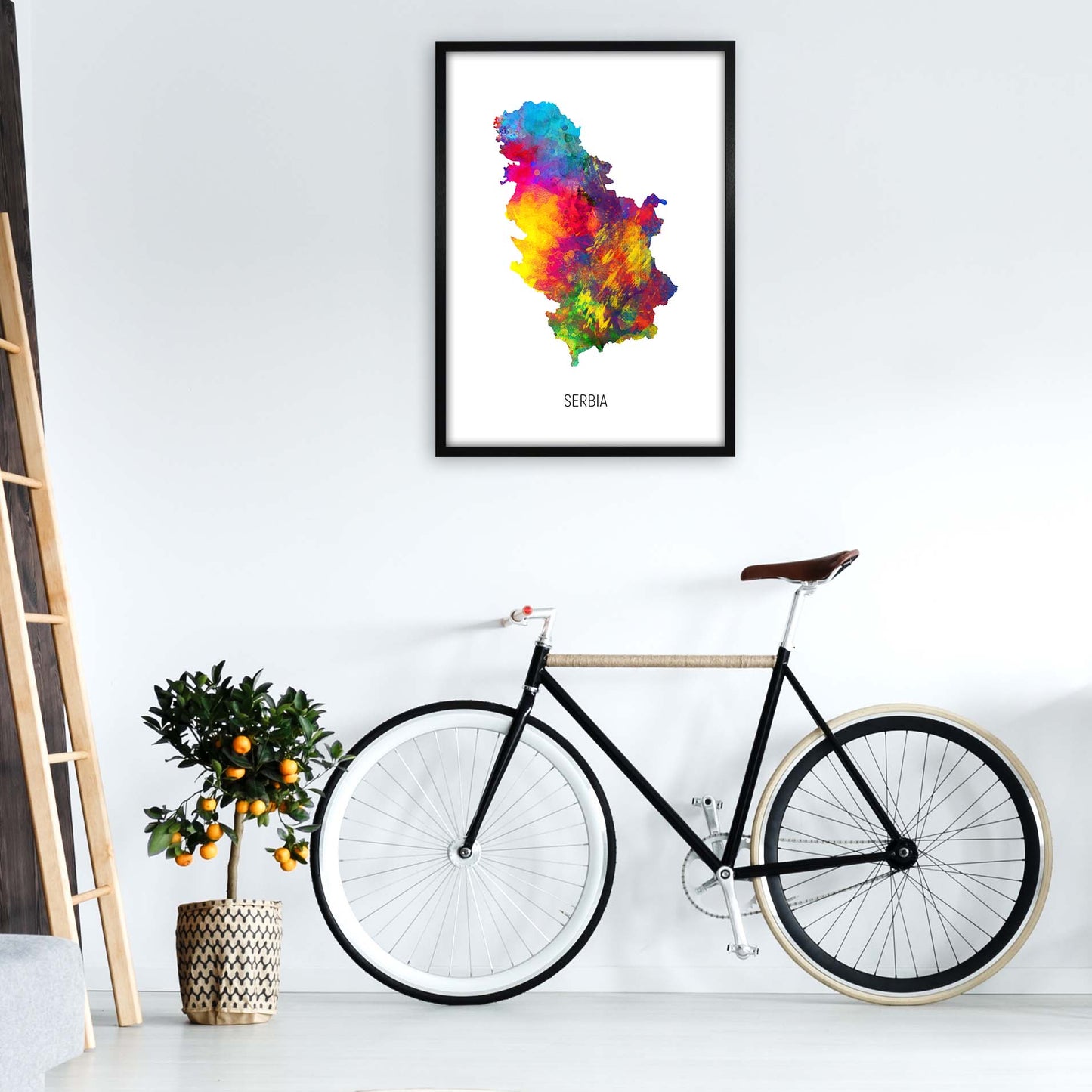 Serbia Watercolour Map Art Print by Michael Tompsett A1 White Frame