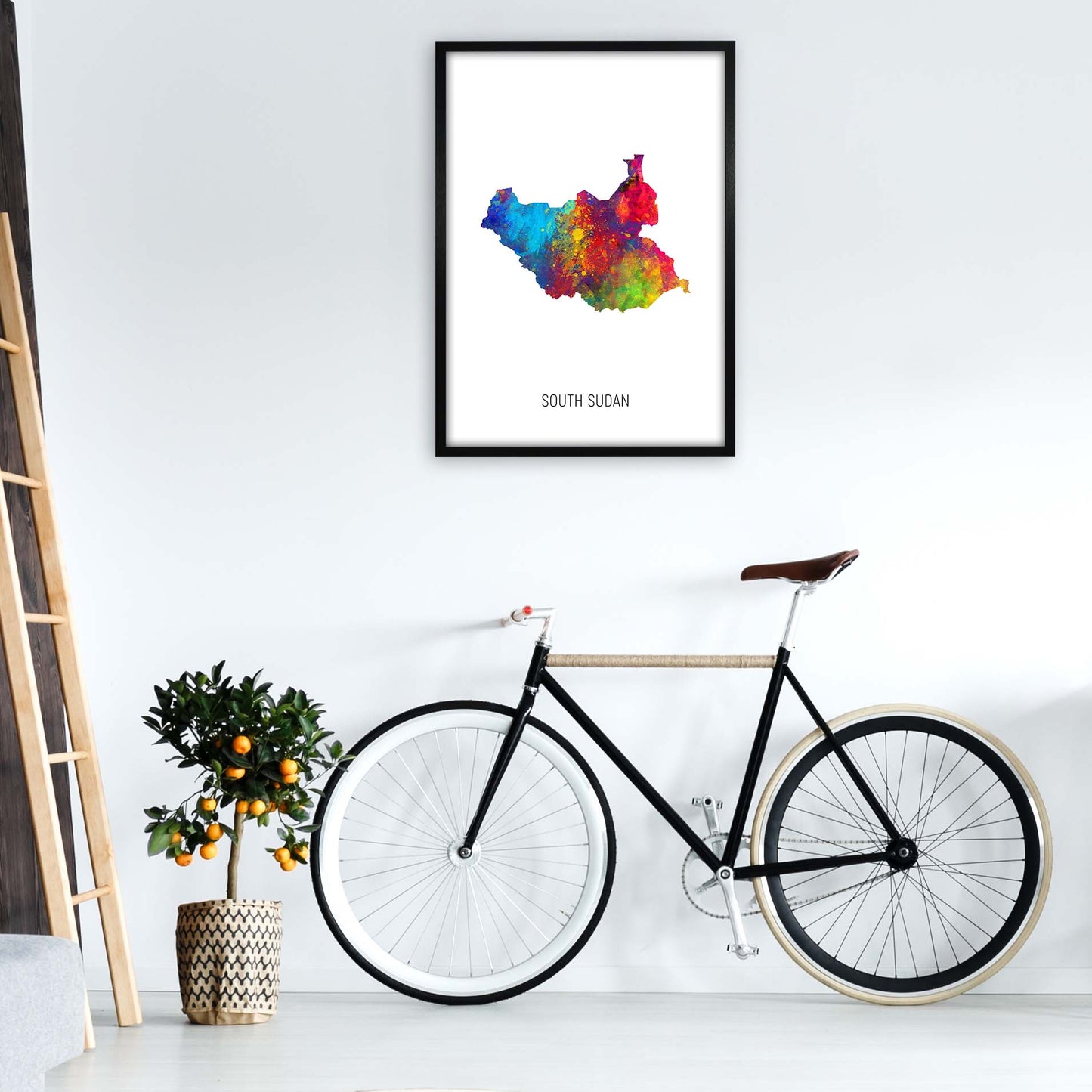 South Sudan Watercolour Map Art Print by Michael Tompsett A1 White Frame