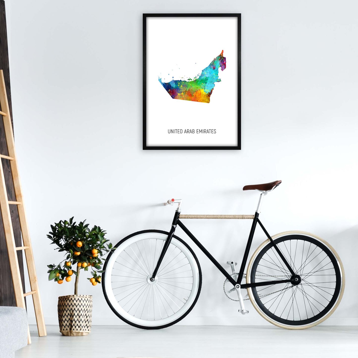 United Arab Emirates Watercolour Map by Michael Tompsett A1 White Frame