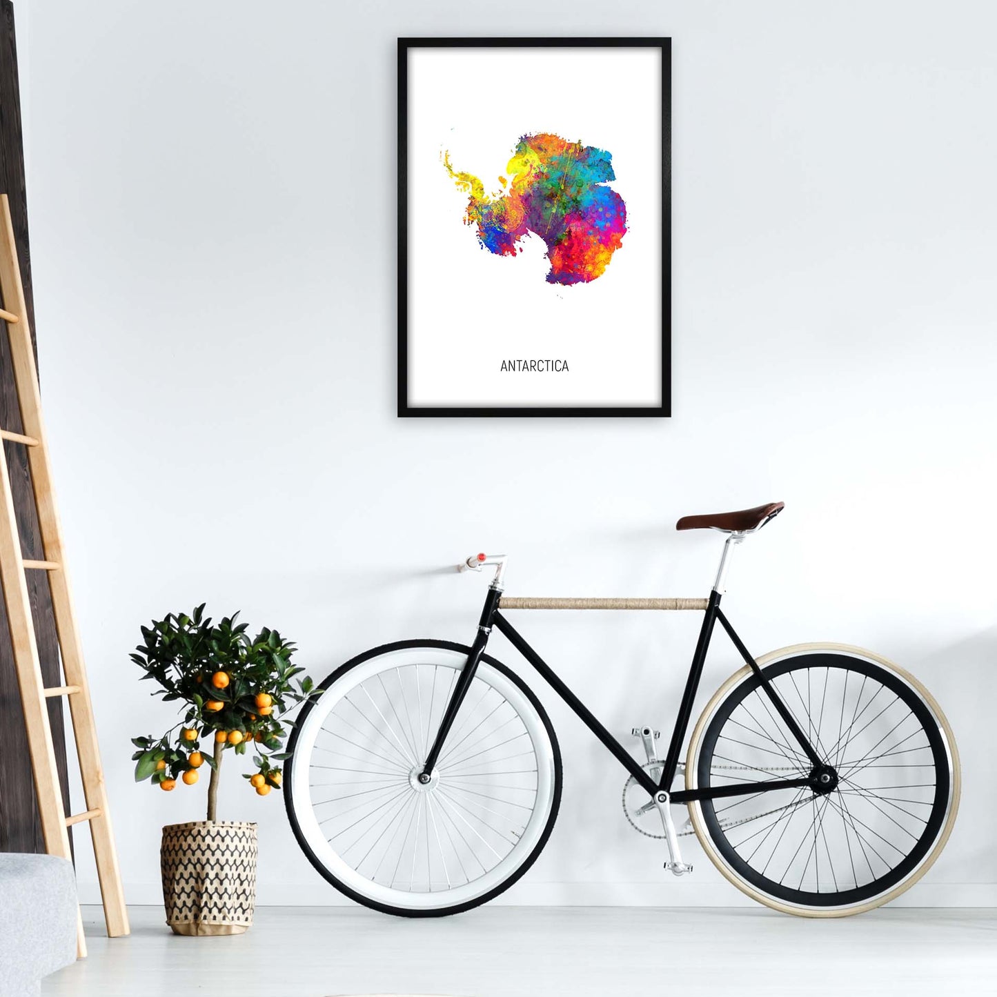 Antarctica Watercolour Map Art Print by Michael Tompsett A1 White Frame