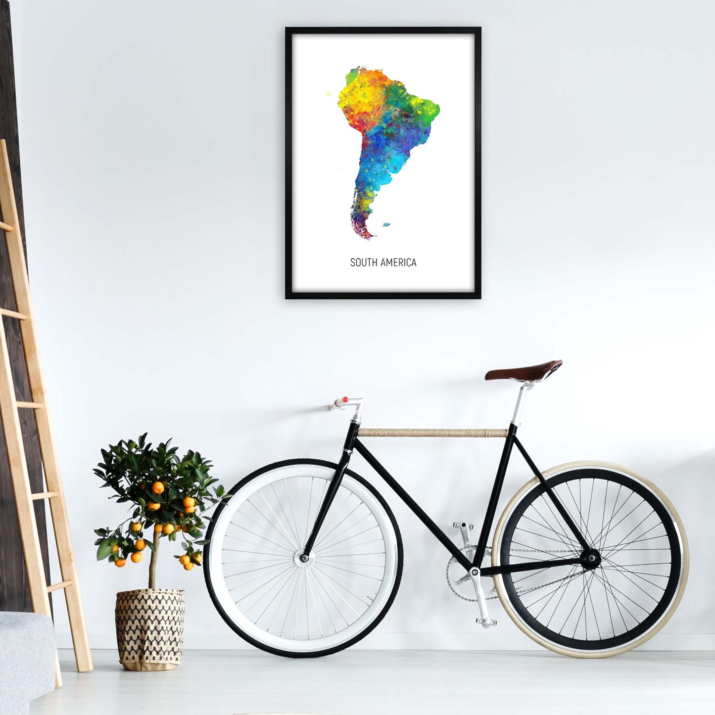 South America Watercolour Map Art Print by Michael Tompsett A1 White Frame