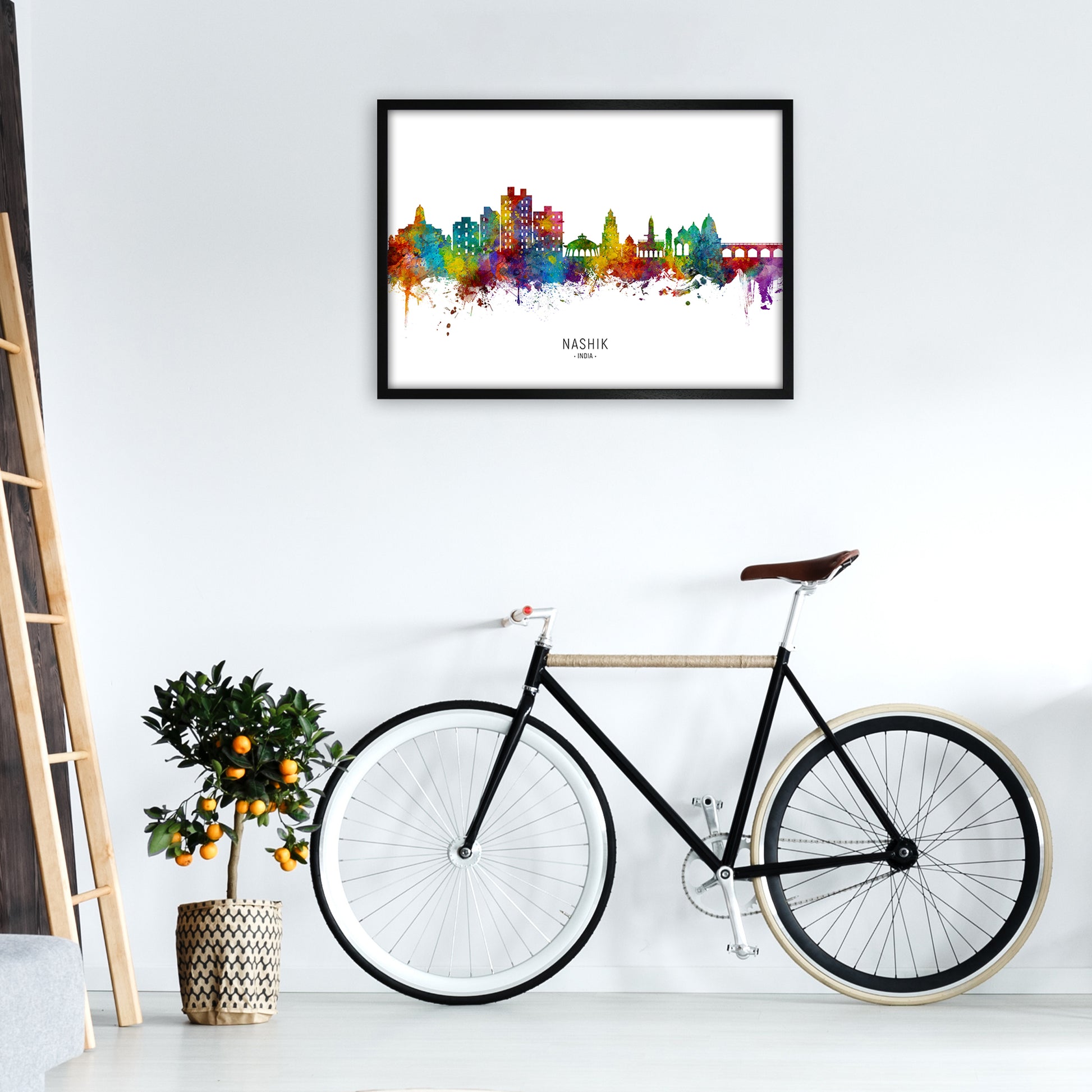 Nashik India Skyline  Art Print by Michael Tompsett A1 White Frame