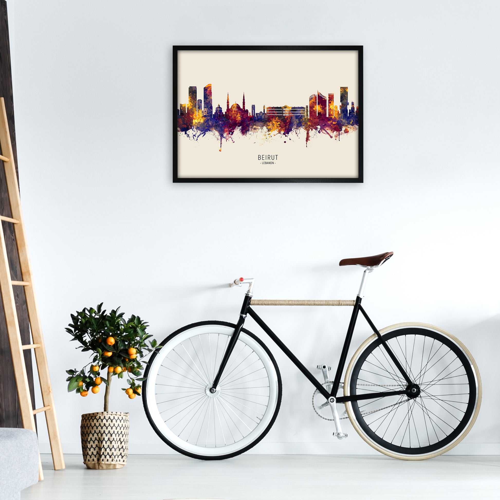 Beirut Lebanon Skyline Autumn City Name Art Print by Michael Tompsett A1 White Frame