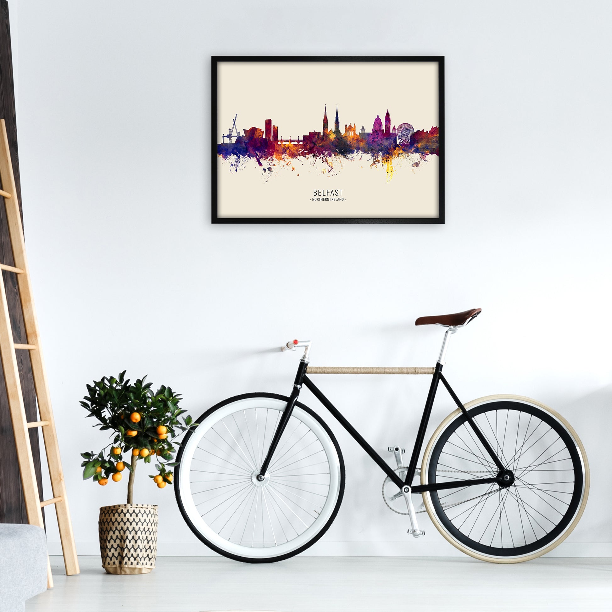 Belfast Northern Ireland Skyline Autumn City Name Art Print by Michael Tompsett A1 White Frame