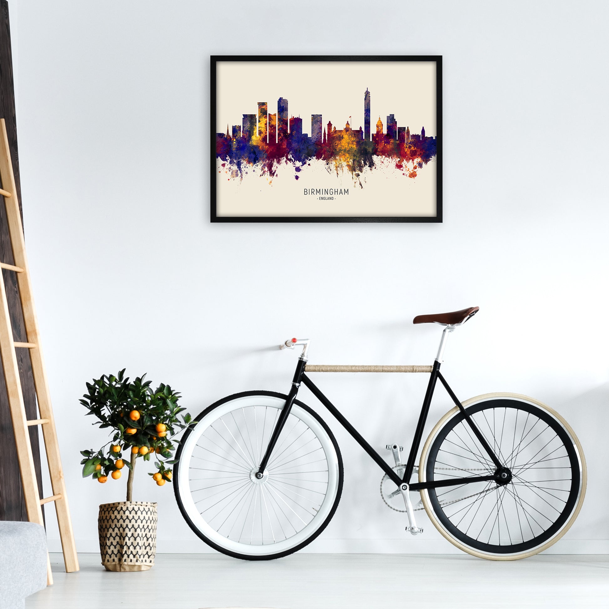 Birmingham England Skyline Autumn City Name Art Print by Michael Tompsett A1 White Frame