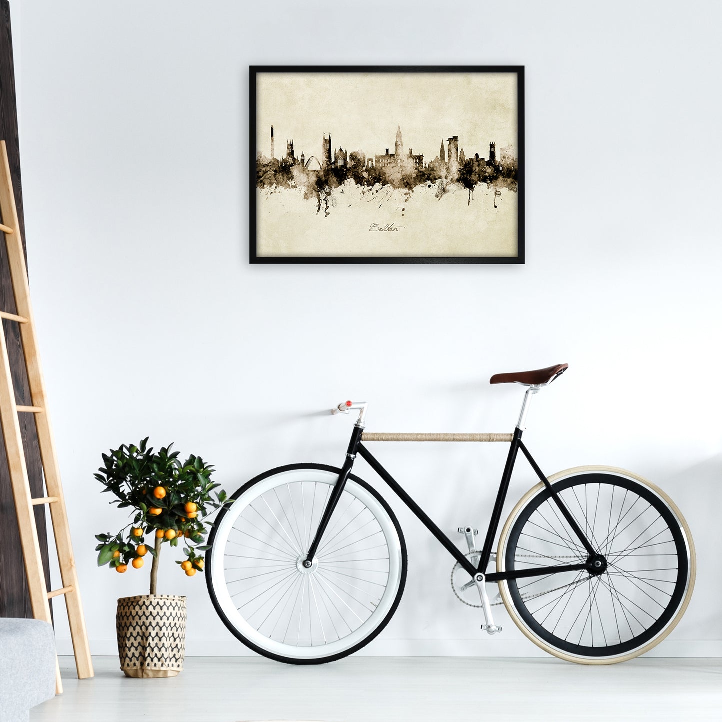 Bolton England Skyline Vintage Art Print by Michael Tompsett A1 White Frame