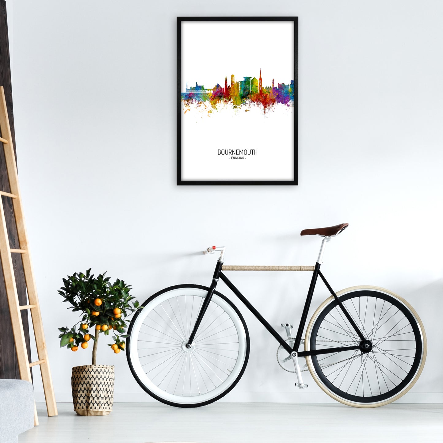 Bournemouth England Skyline Portrait Art Print by Michael Tompsett A1 White Frame