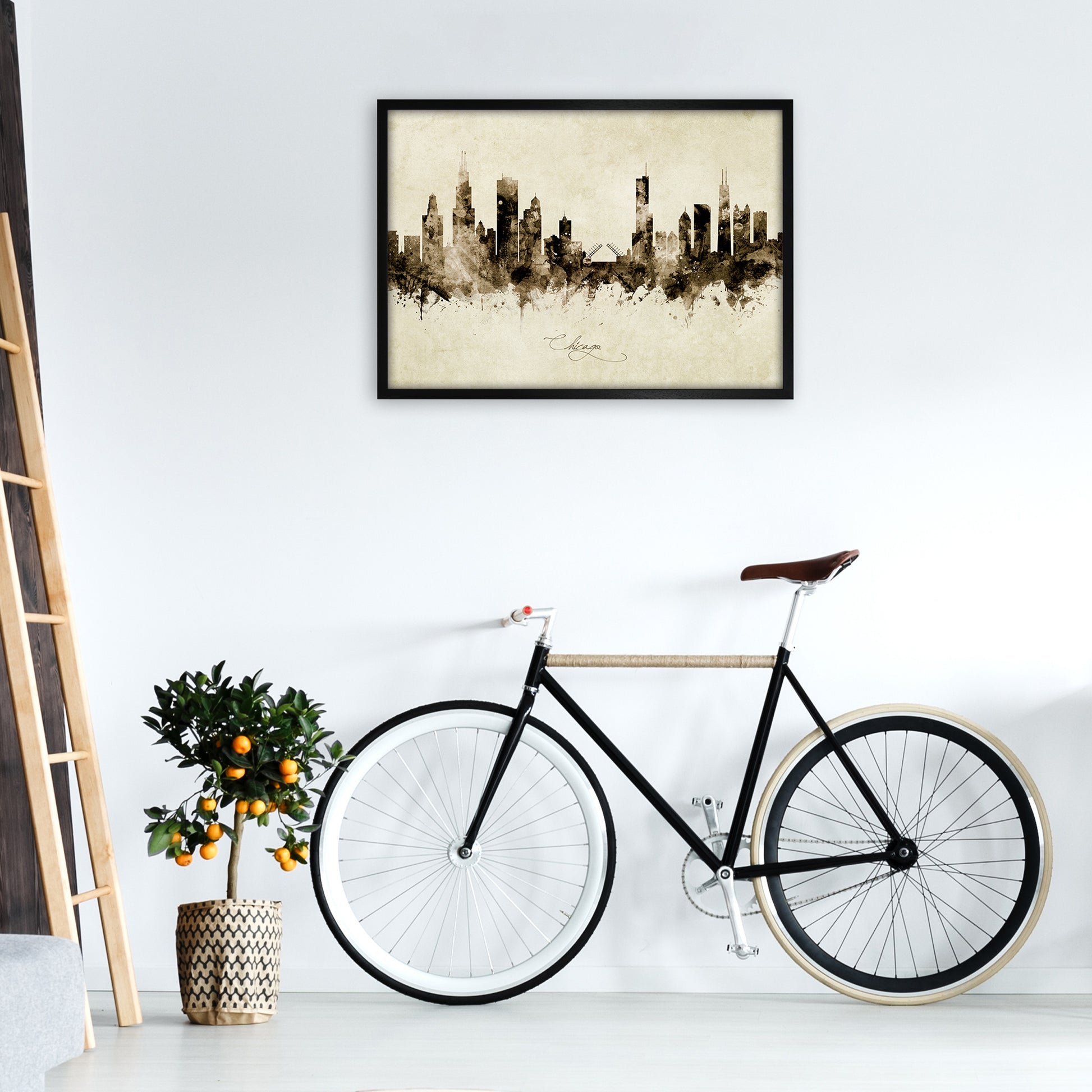 Chicago Illinois Skyline Vintage Art Print by Michael Tompsett A1 White Frame