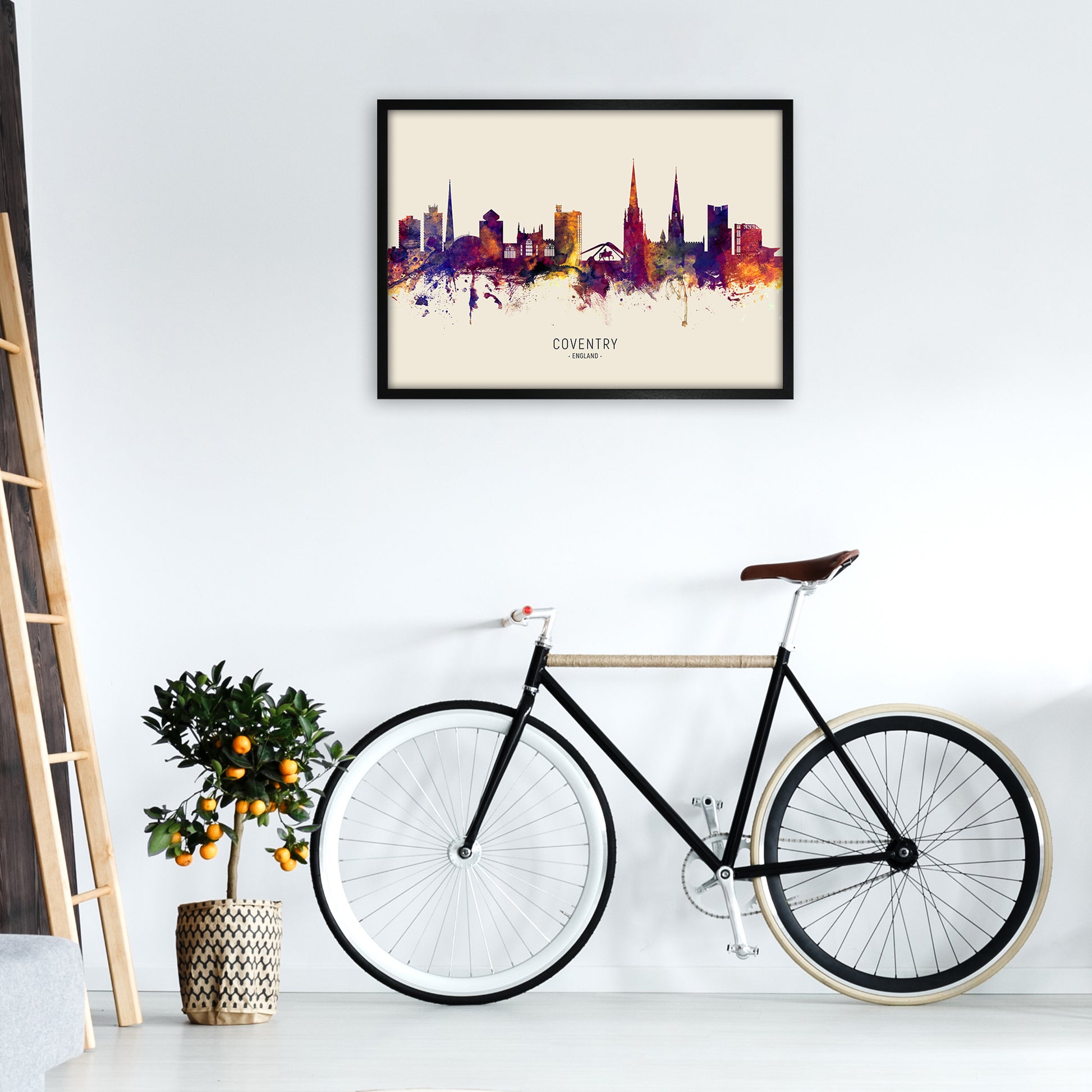 Coventry England Skyline Autumn City Name Art Print by Michael Tompsett A1 White Frame