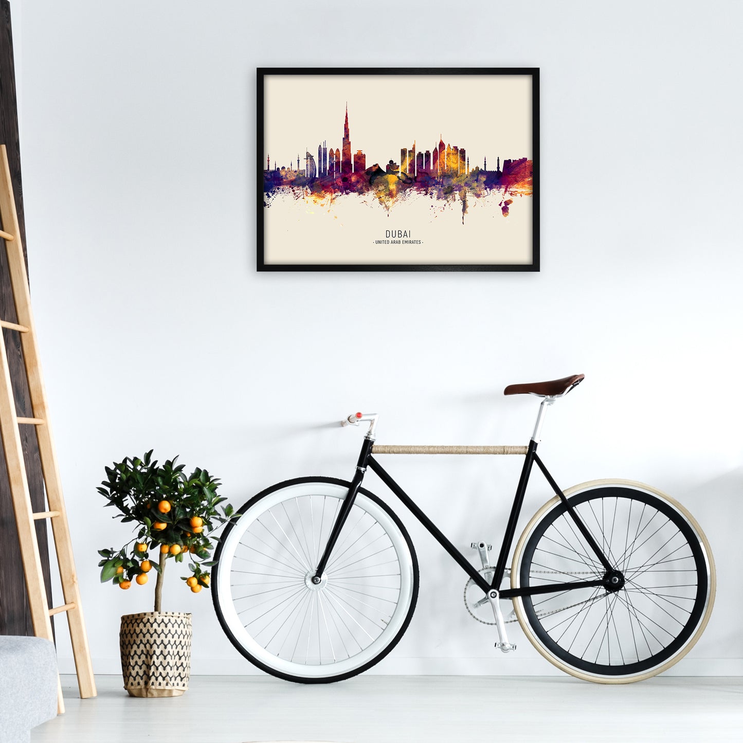 Dubai United Arab Emirates Skyline Autumn City Name Art Print by Michael Tompsett A1 White Frame