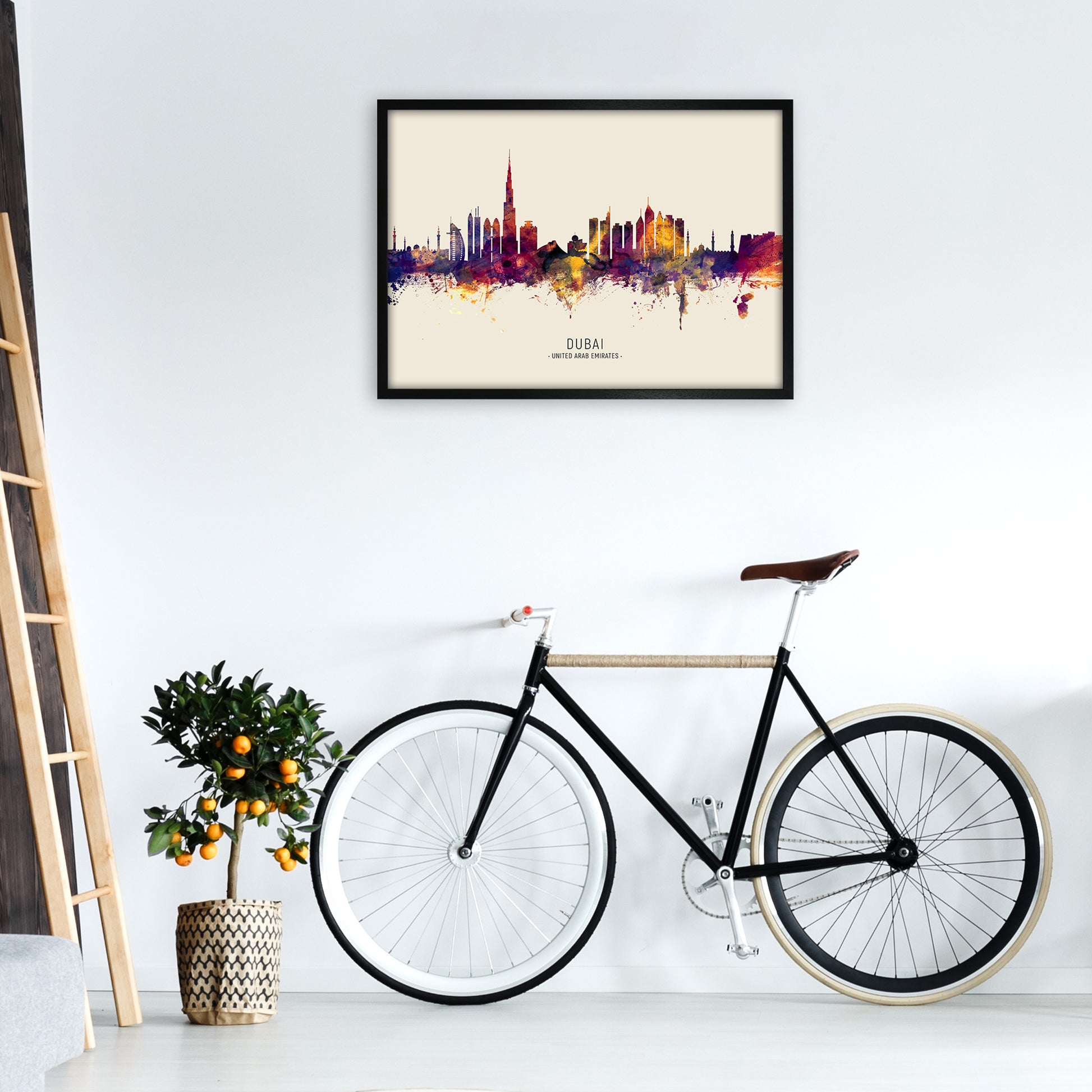 Dubai United Arab Emirates Skyline Autumn City Name Art Print by Michael Tompsett A1 White Frame