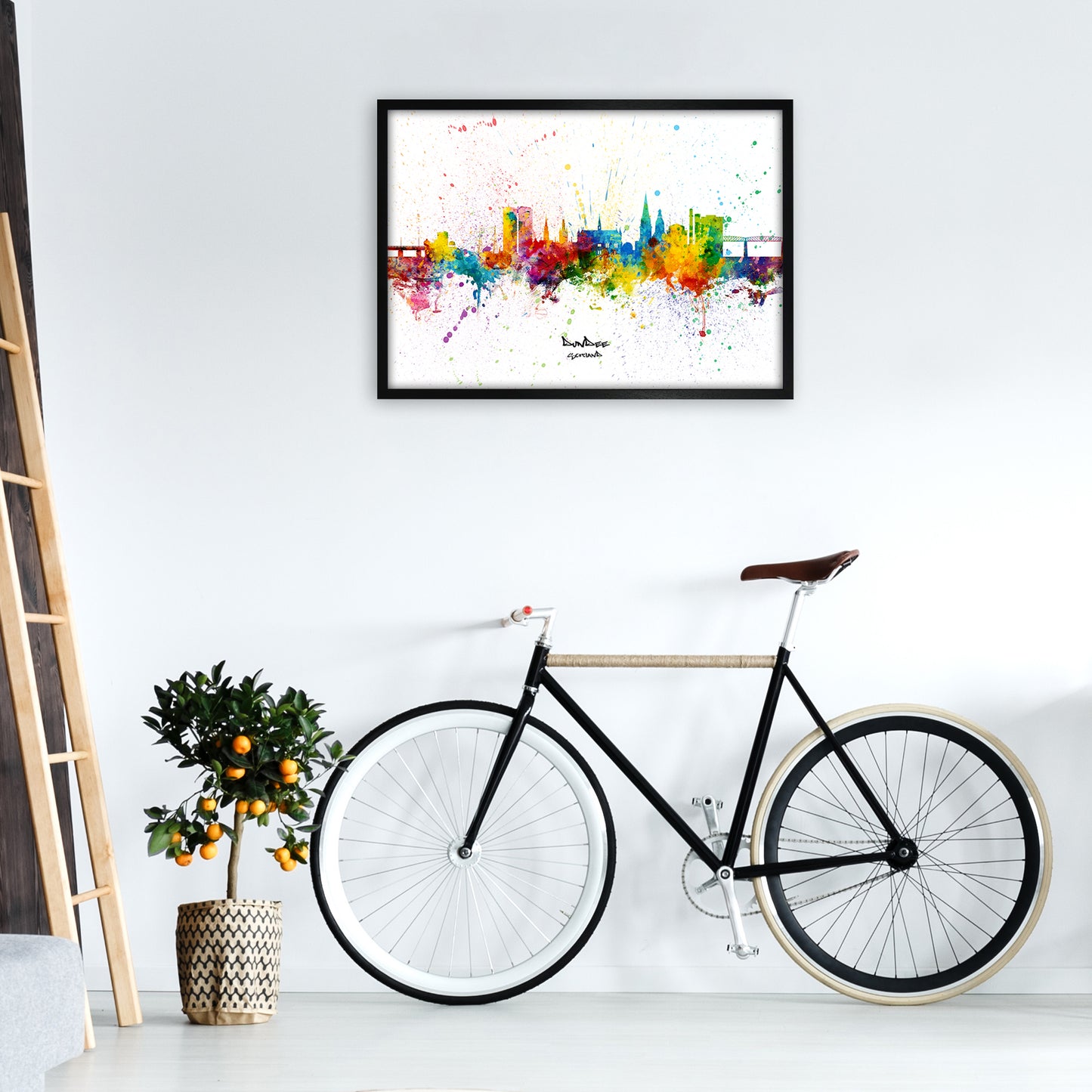 Dundee Scotland Skyline Splash Art Print by Michael Tompsett A1 White Frame