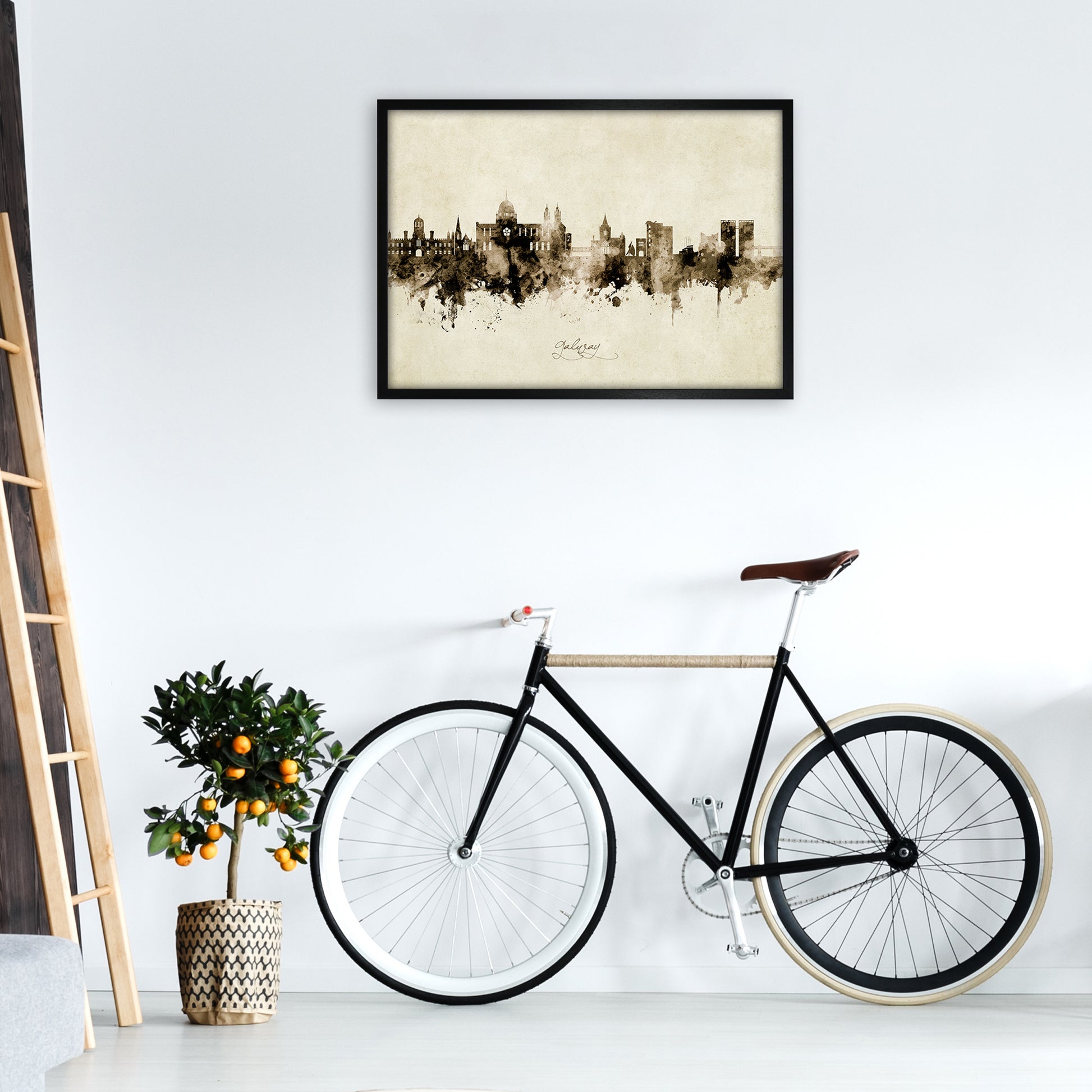 Galway Ireland Skyline Vintage Art Print by Michael Tompsett A1 White Frame