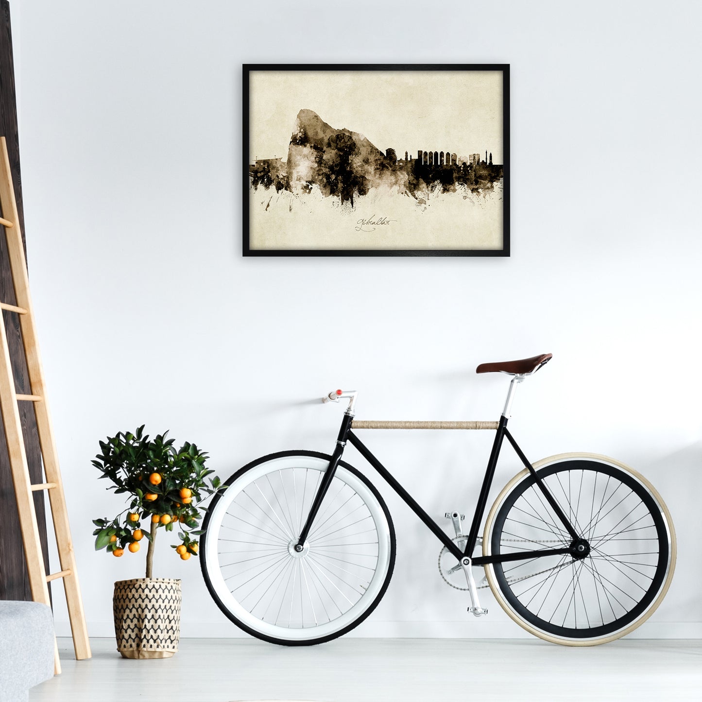 Gibraltar Skyline Vintage Art Print by Michael Tompsett A1 White Frame