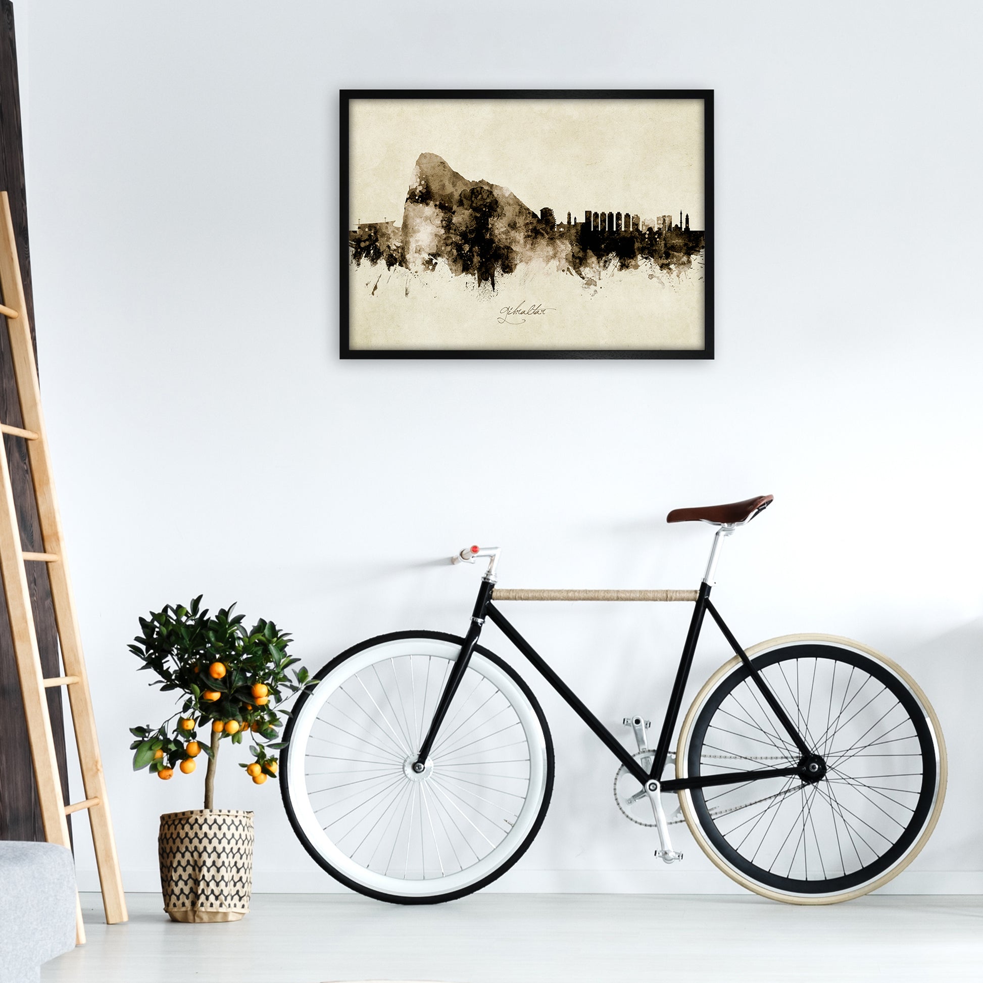 Gibraltar Skyline Vintage Art Print by Michael Tompsett A1 White Frame