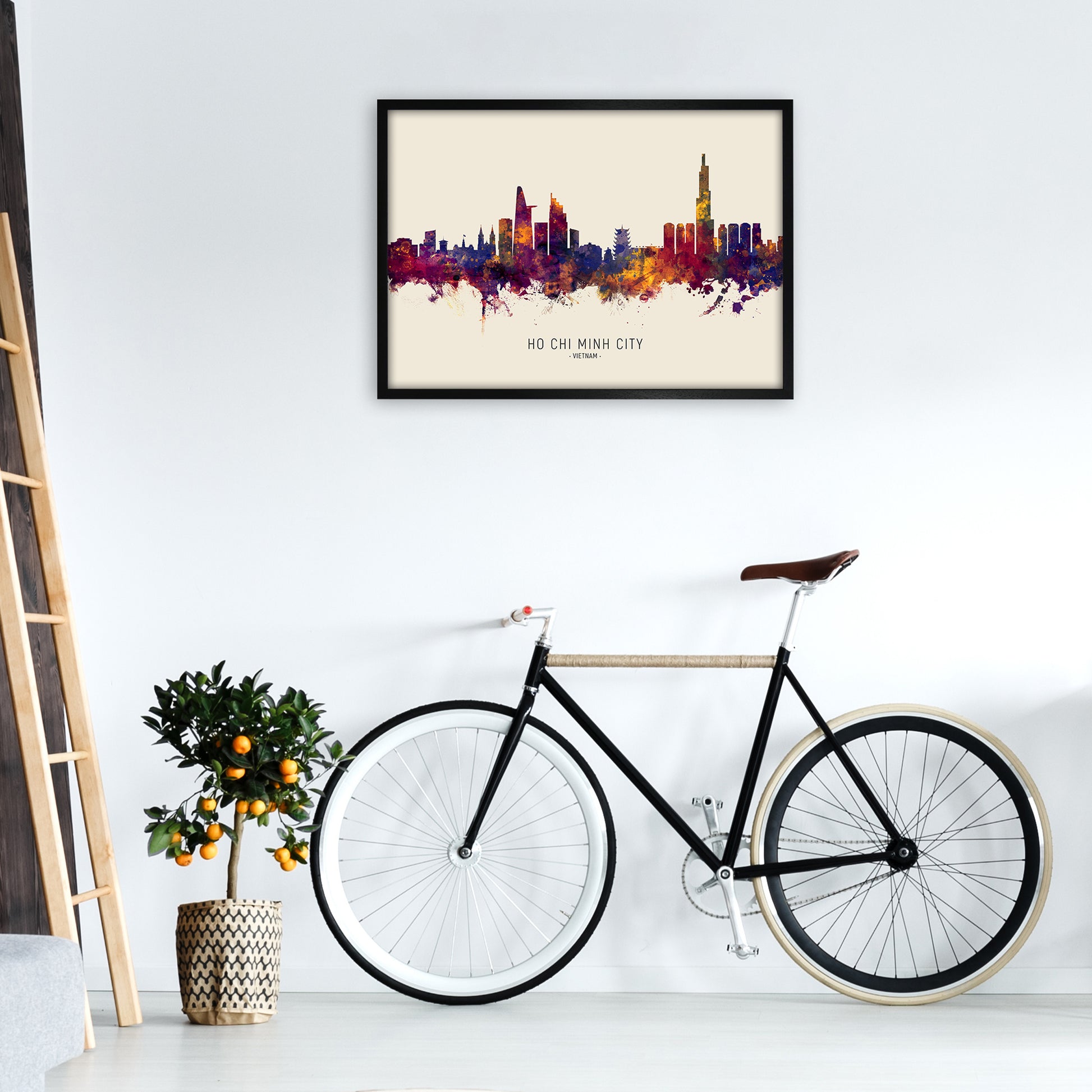 Ho Chi Minh City Vietnam Skyline Autumn City Name Art Print by Michael Tompsett A1 White Frame