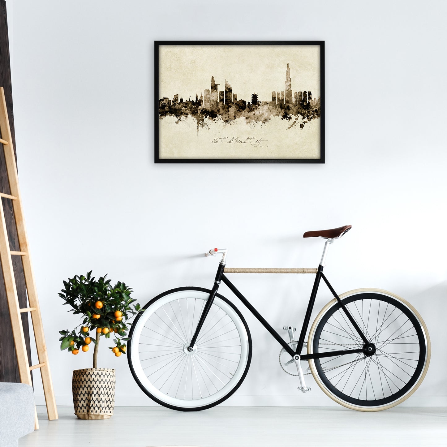 Ho Chi Minh City Vietnam Skyline Vintage Art Print by Michael Tompsett A1 White Frame