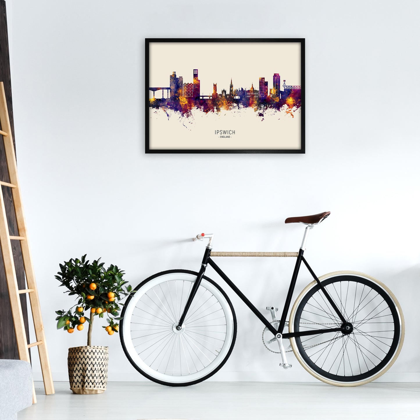 Ipswich England Skyline Autumn City Name Art Print by Michael Tompsett A1 White Frame