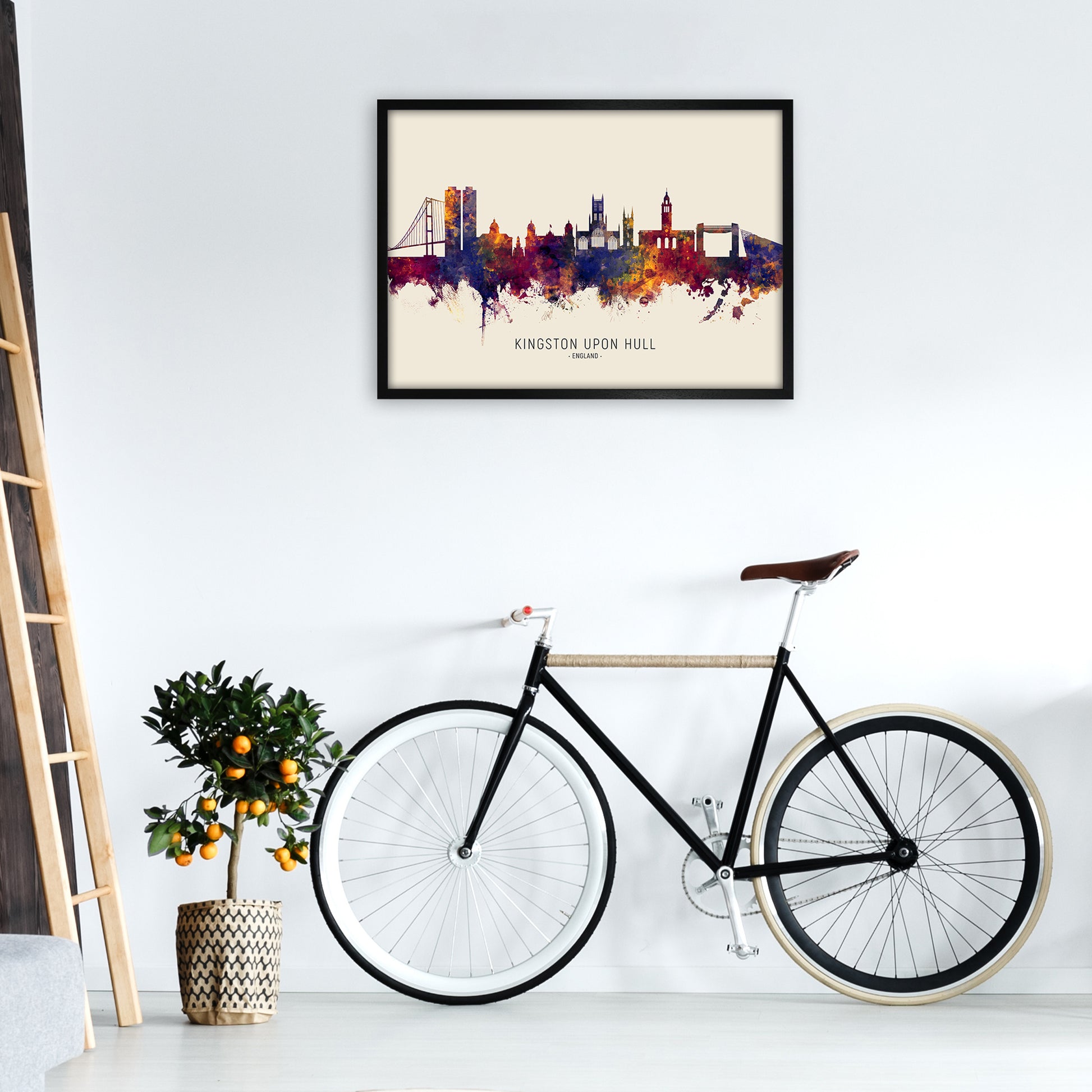 Kingston Upon Hull England Skyline Autumn City Name Art Print by Michael Tompsett A1 White Frame