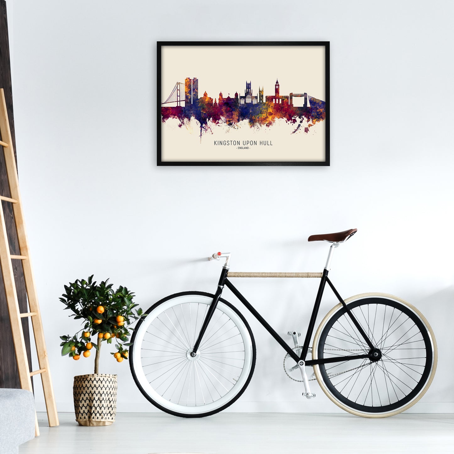 Kingston Upon Hull England Skyline Autumn City Name Art Print by Michael Tompsett A1 White Frame