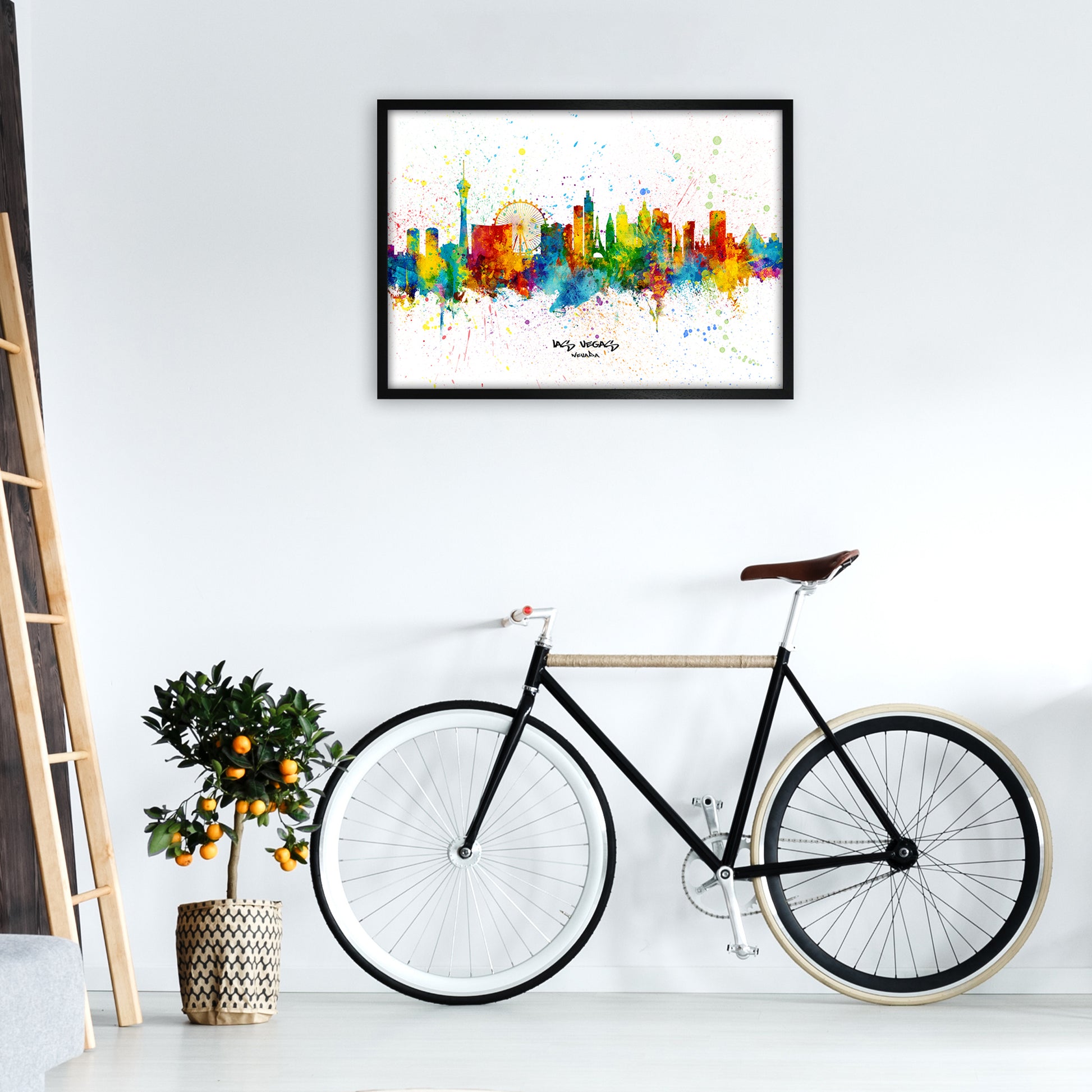 Las Vegas Nevada Skyline Splash Art Print by Michael Tompsett A1 White Frame