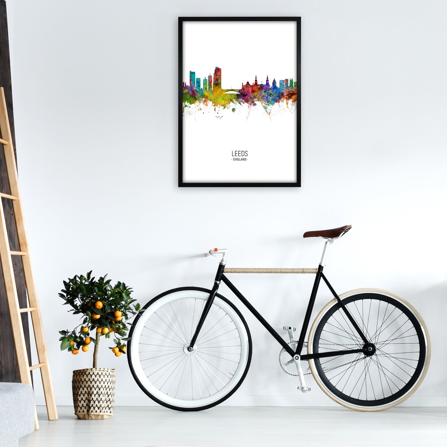 Leeds England Skyline Portrait Art Print by Michael Tompsett A1 White Frame