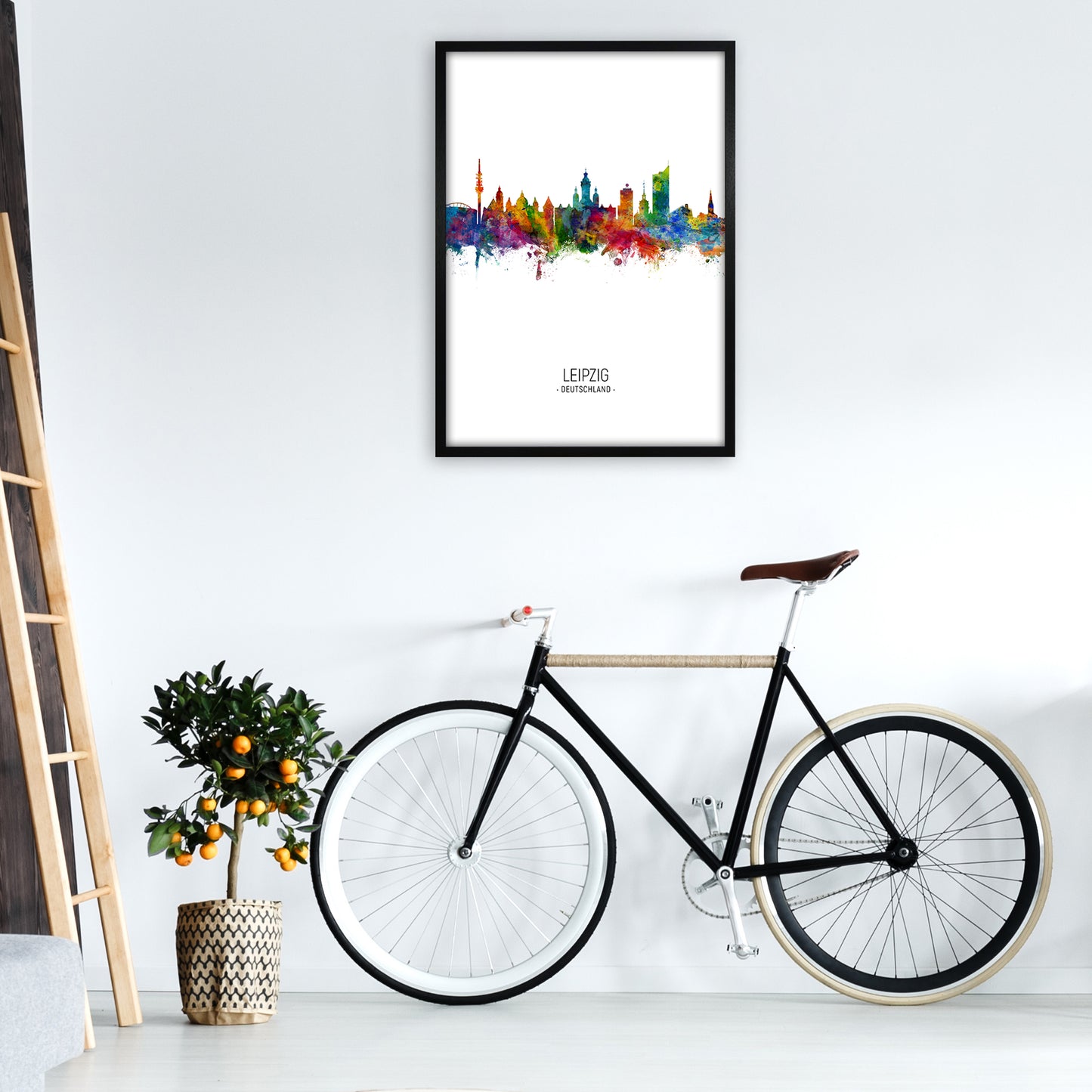Leipzig Germany Skyline Portrait Art Print by Michael Tompsett A1 White Frame