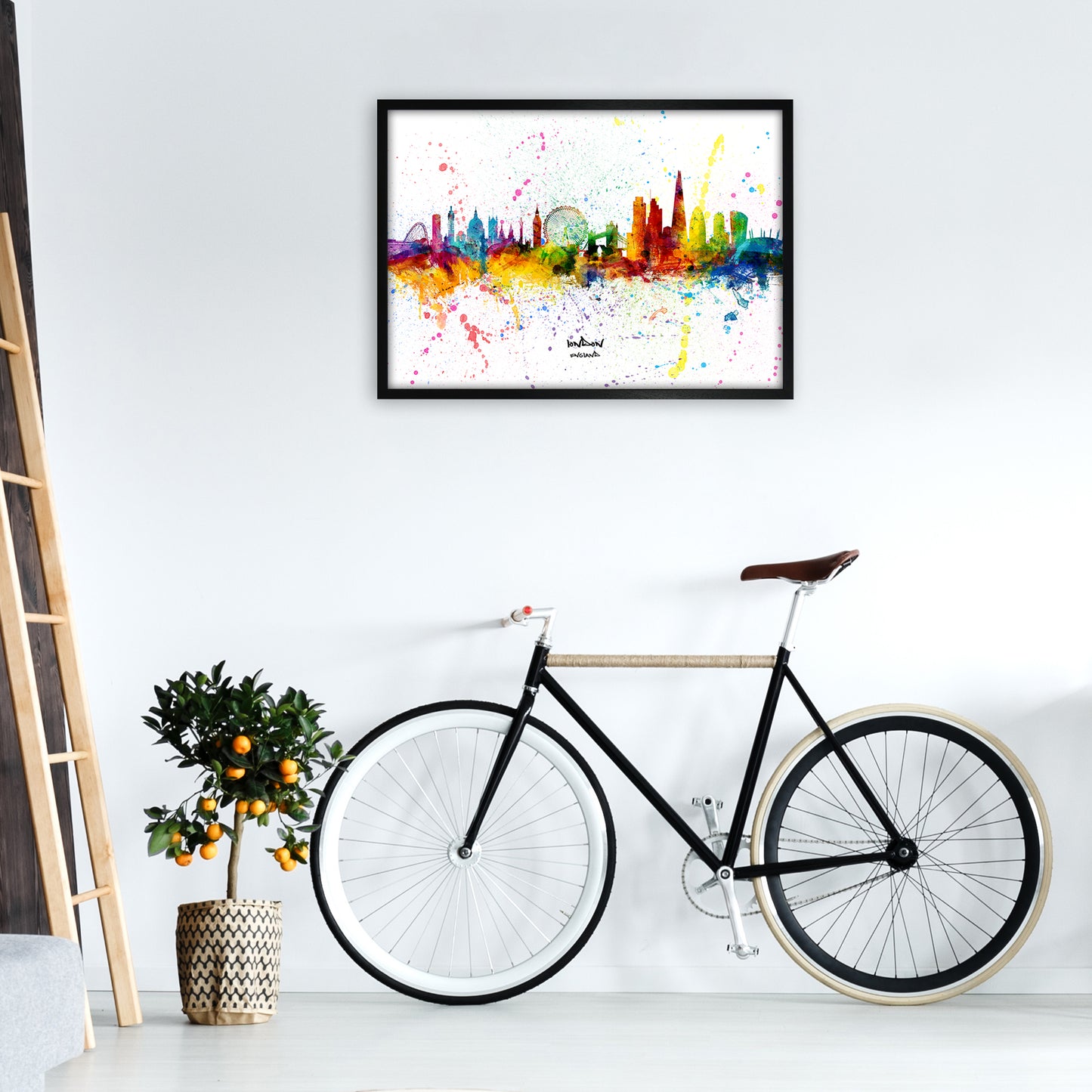 London England Skyline Splash Art Print by Michael Tompsett A1 White Frame