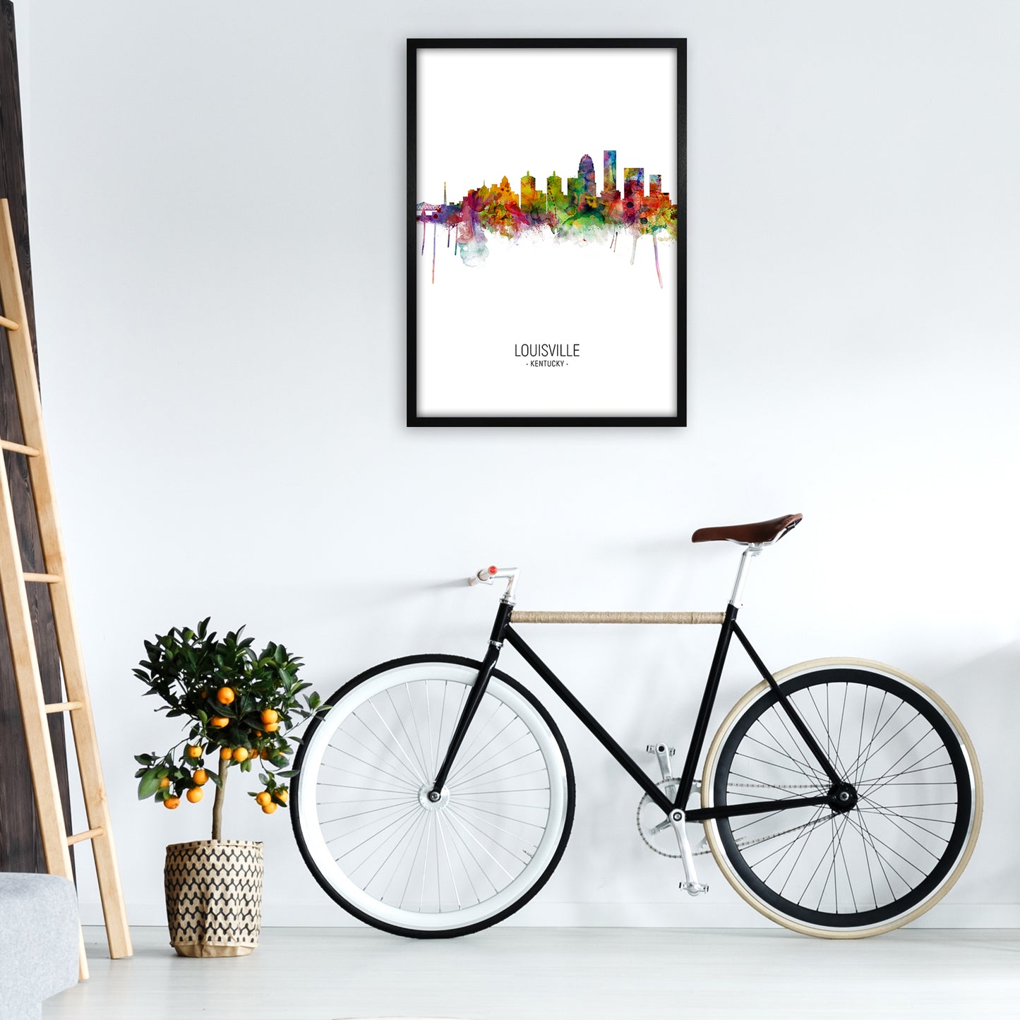 Louisville Kentucky Skyline Portrait Art Print by Michael Tompsett A1 White Frame