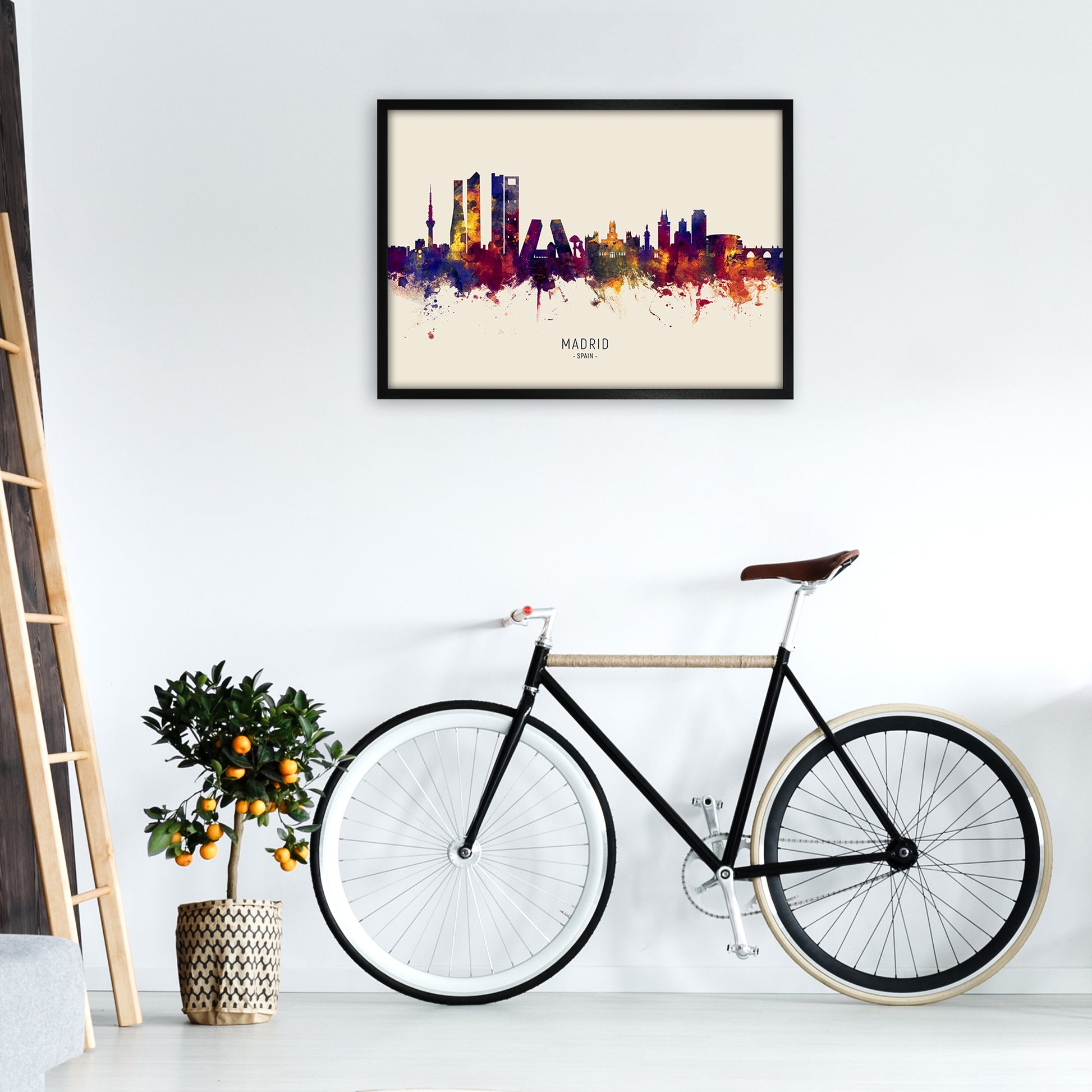 Madrid Spain Skyline Autumn City Name Art Print by Michael Tompsett A1 White Frame