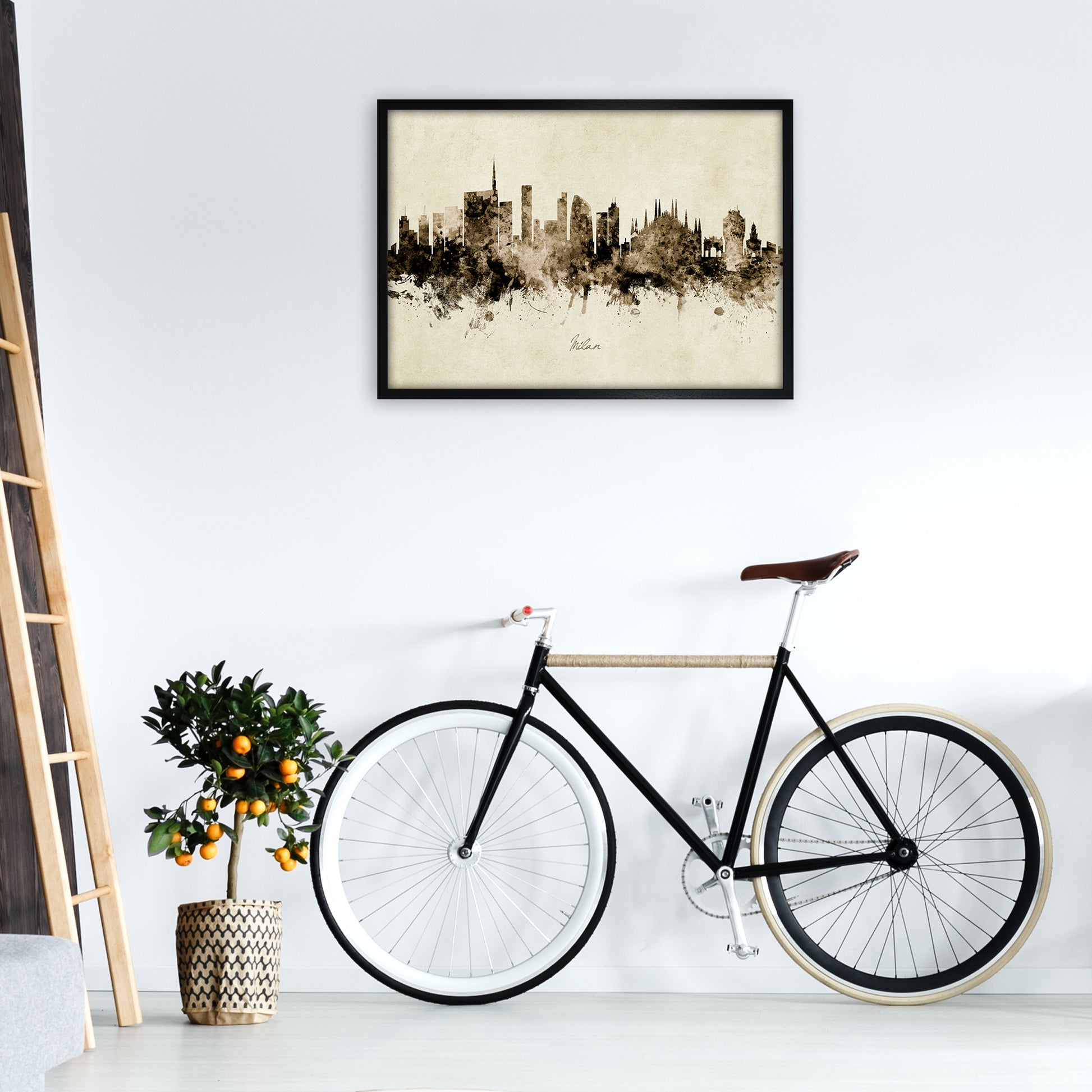 Milan Italy Skyline Vintage Art Print by Michael Tompsett A1 White Frame