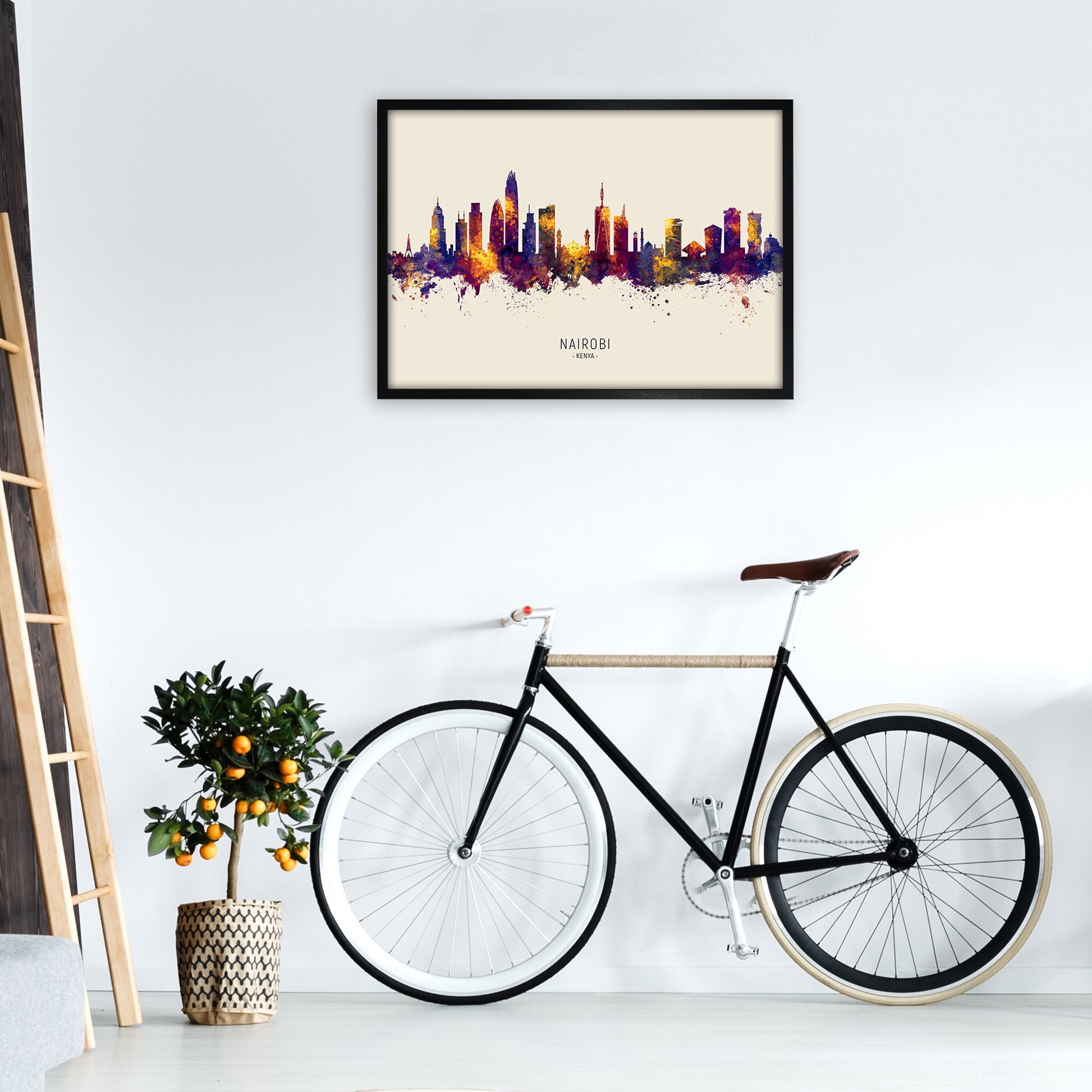 Nairobi Kenya Skyline Autumn City Name Art Print by Michael Tompsett A1 White Frame