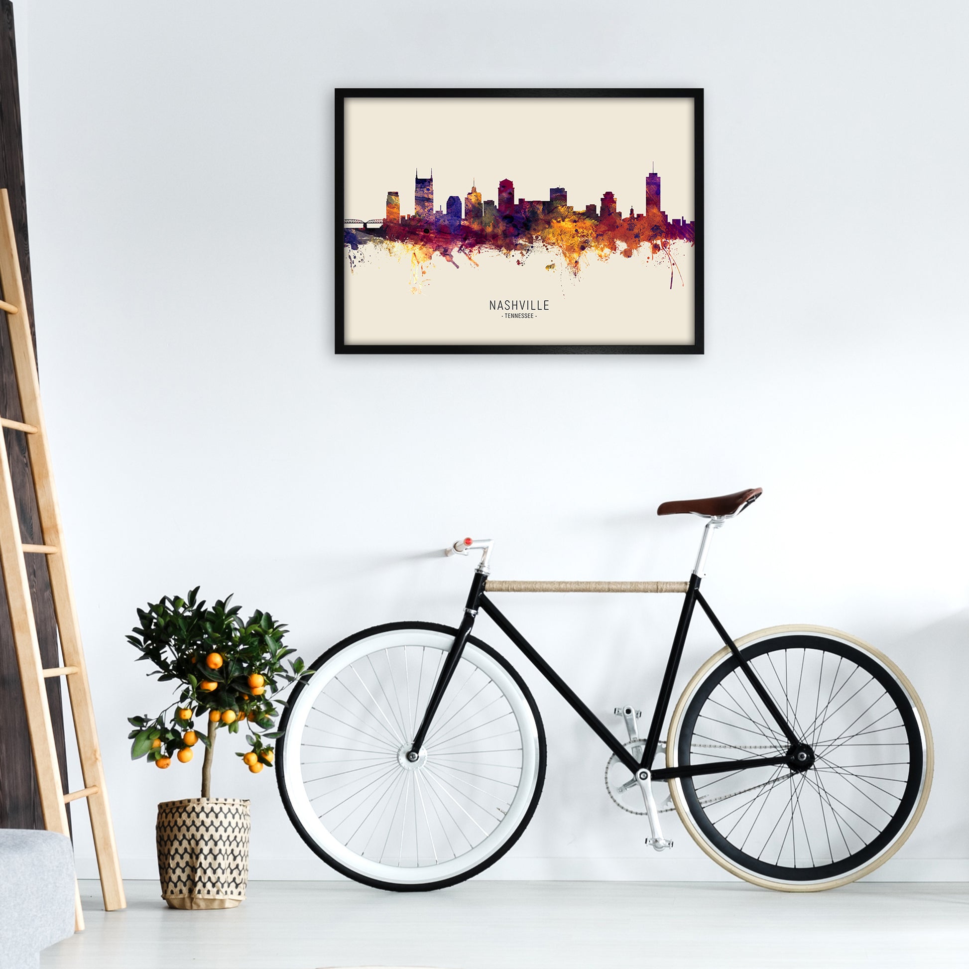 Nashville Tennessee Skyline Autumn City Name Art Print by Michael Tompsett A1 White Frame