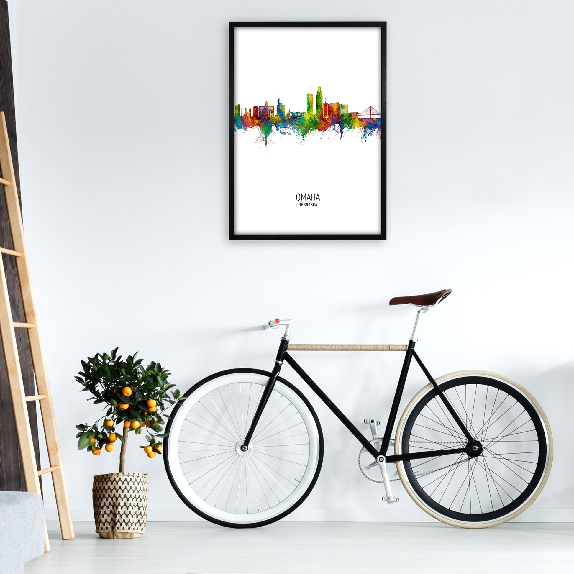 Omaha Nebraska Skyline Portrait Art Print by Michael Tompsett A1 White Frame