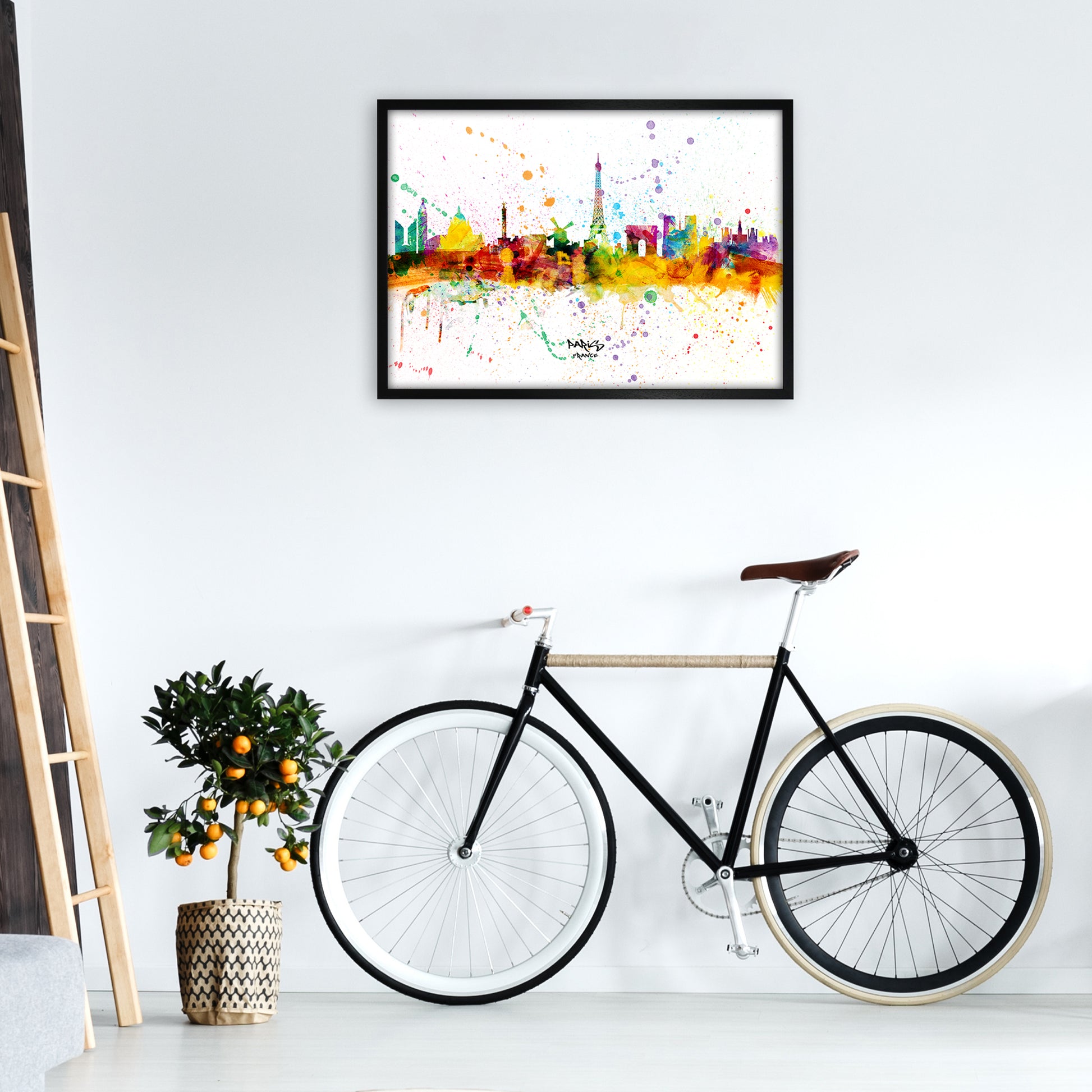 Paris France Skyline Splash Art Print by Michael Tompsett A1 White Frame