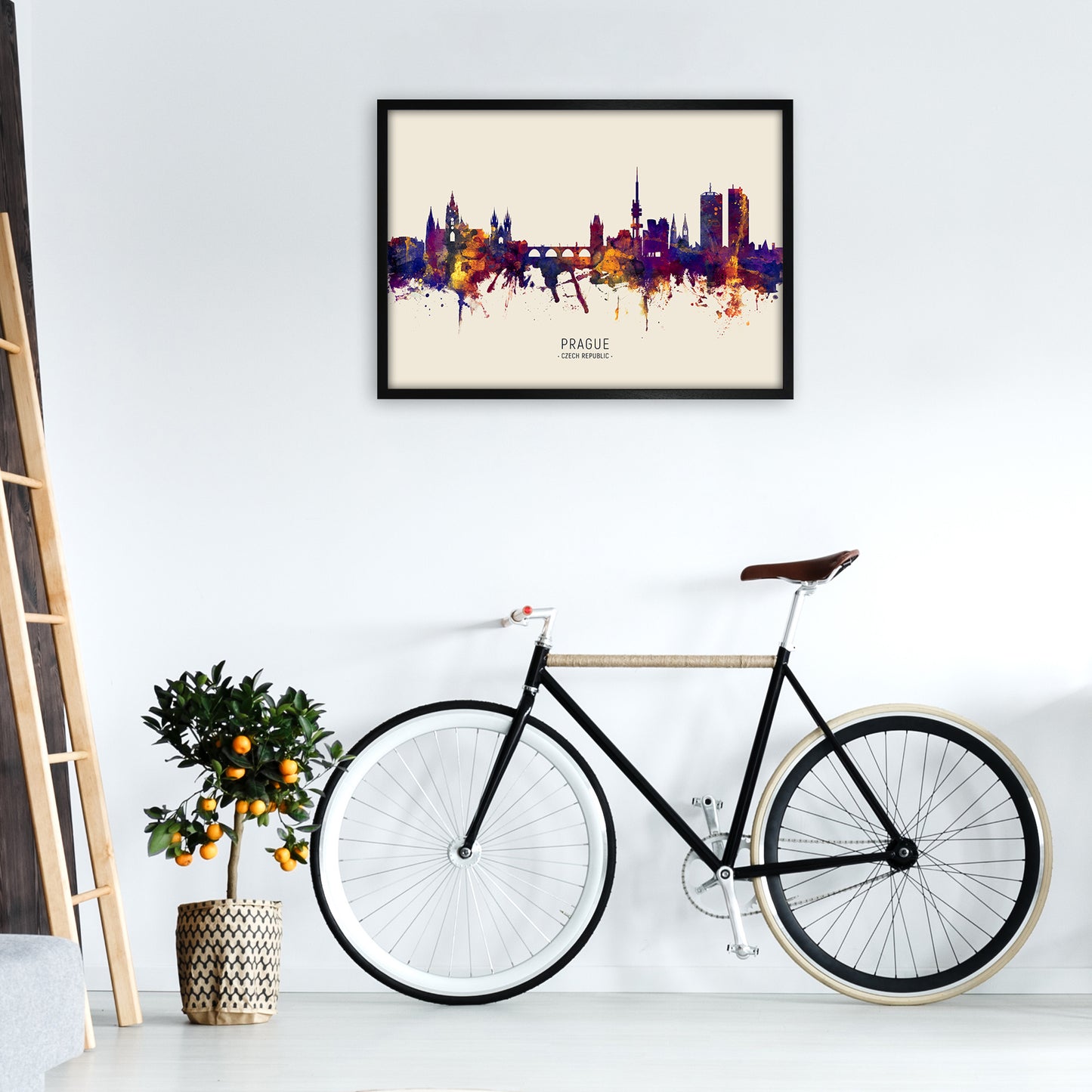 Prague Czech Republic Skyline Autumn City Name Art Print by Michael Tompsett A1 White Frame