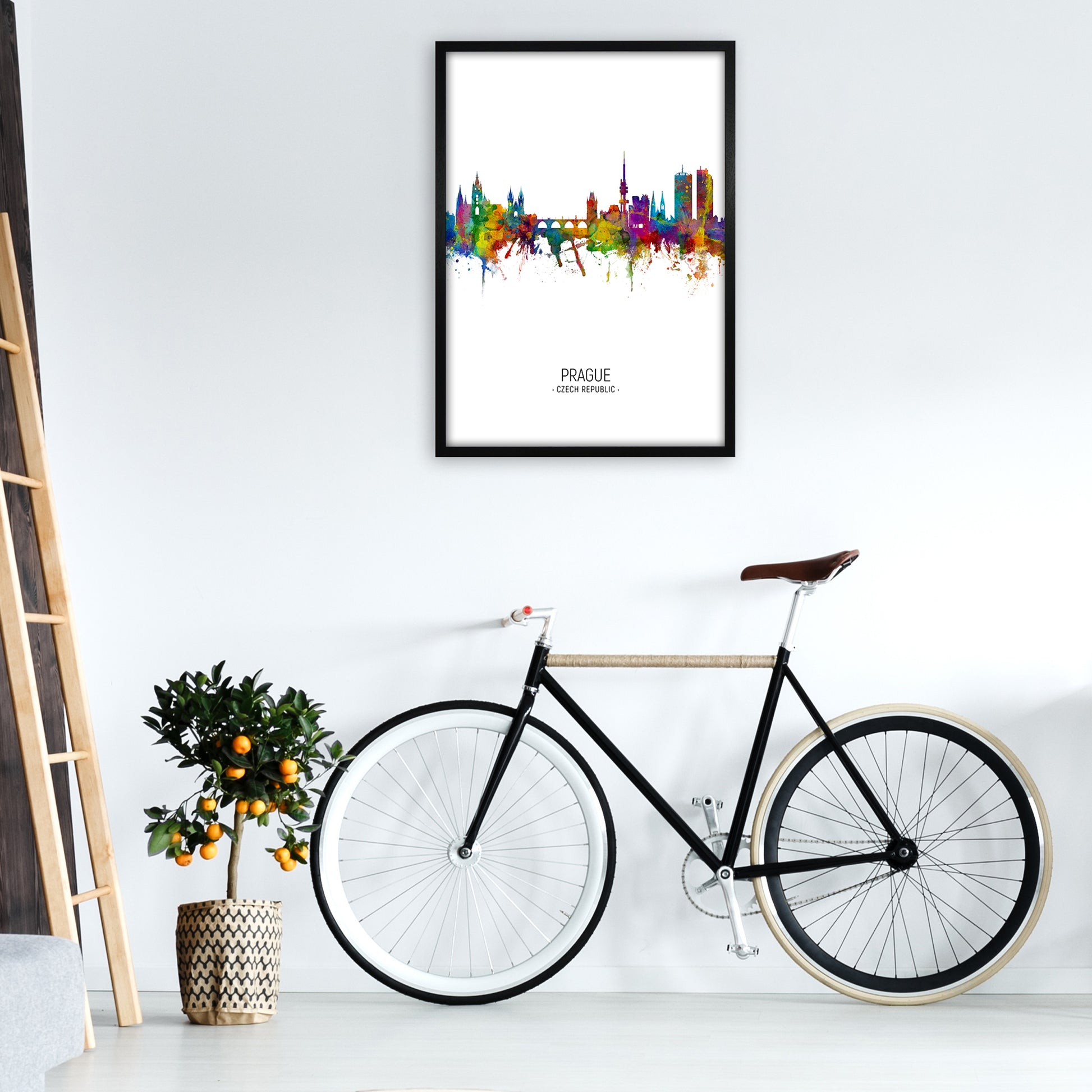 Prague Czech Republic Skyline Portrait Art Print by Michael Tompsett A1 White Frame