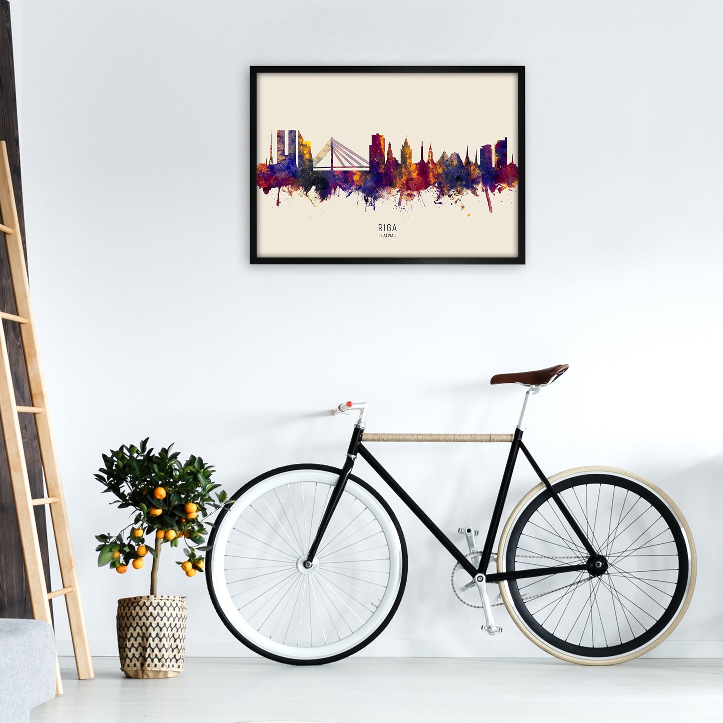 Riga Latvia Skyline Autumn City Name Art Print by Michael Tompsett A1 White Frame