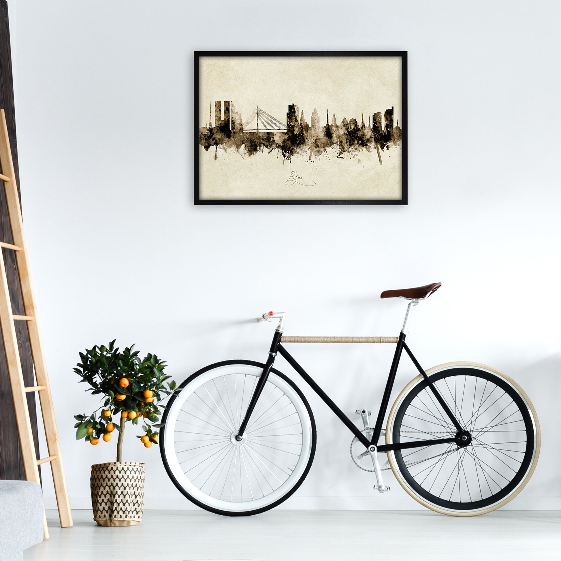 Riga Latvia Skyline Vintage Art Print by Michael Tompsett A1 White Frame