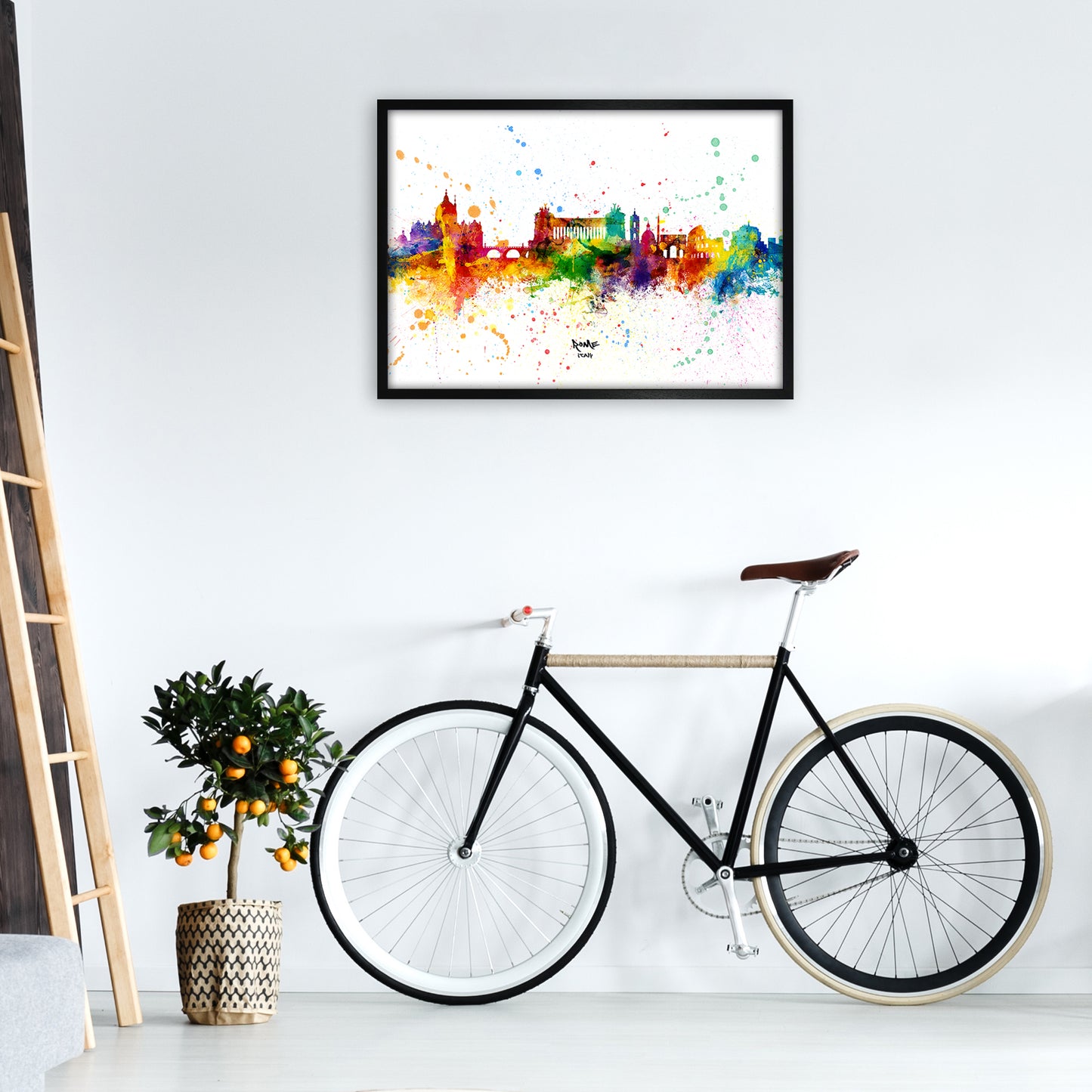 Rome Italy Skyline Splash Art Print by Michael Tompsett A1 White Frame
