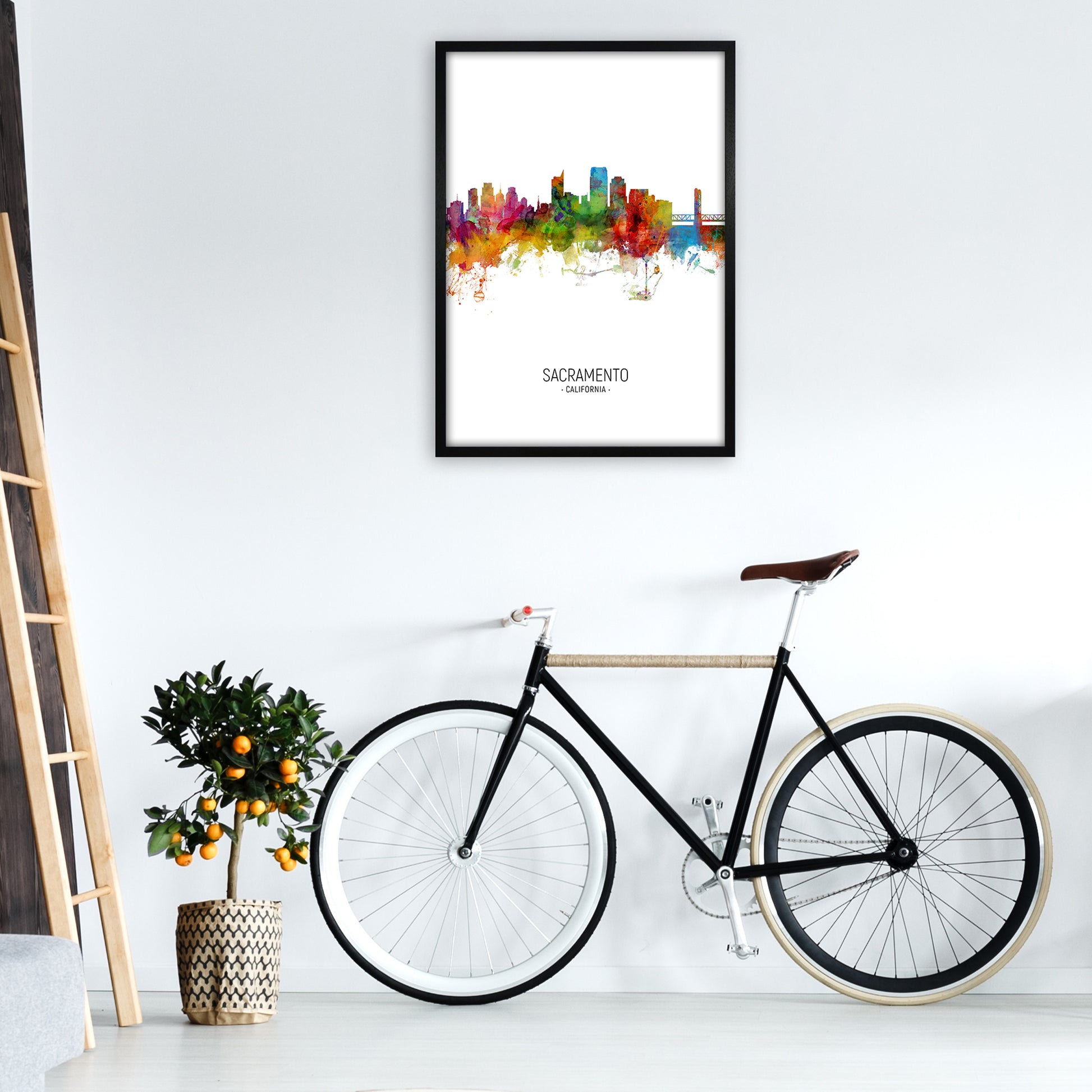 Sacramento California Skyline Portrait Art Print by Michael Tompsett A1 White Frame