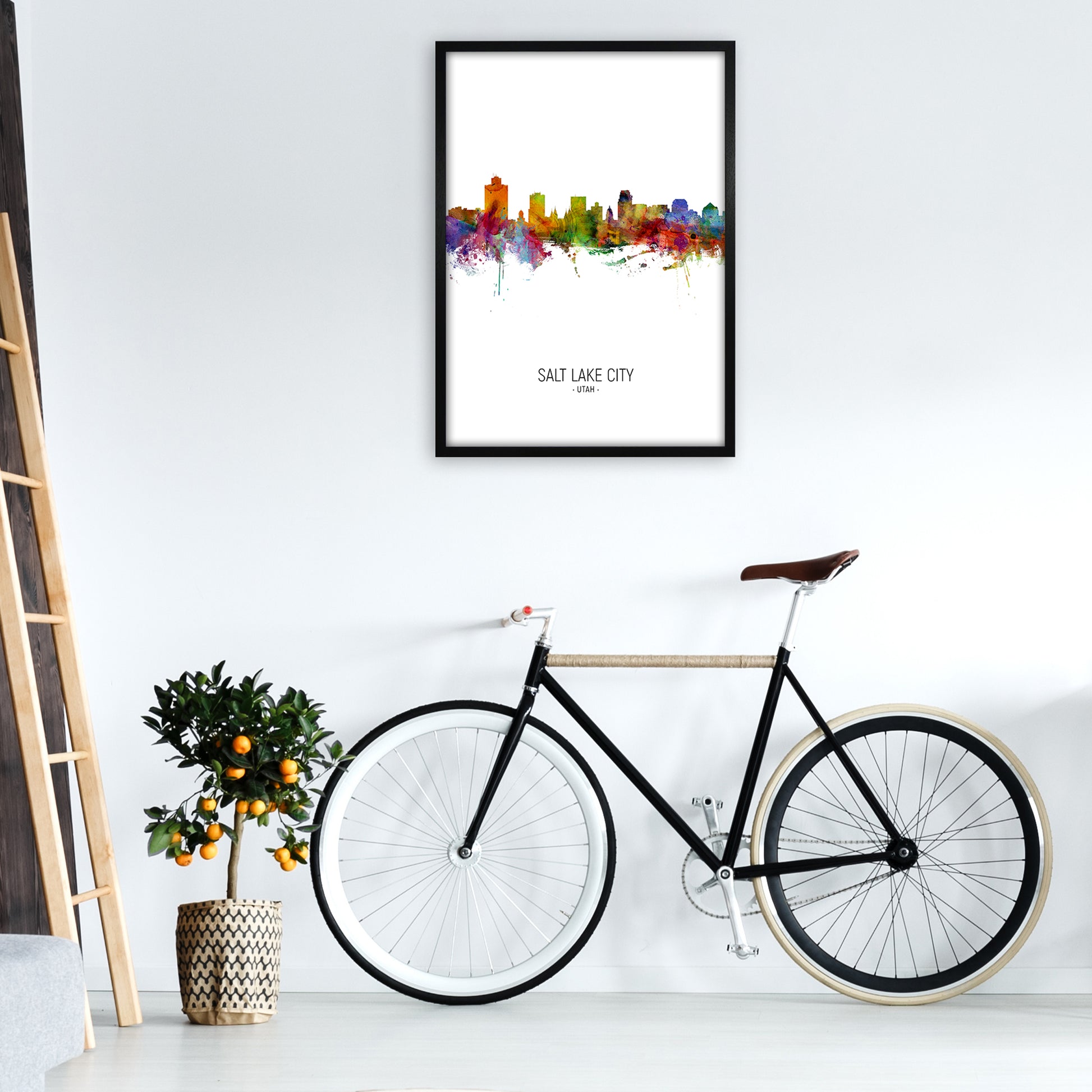 Salt Lake City Utah Skyline Portrait Art Print by Michael Tompsett A1 White Frame