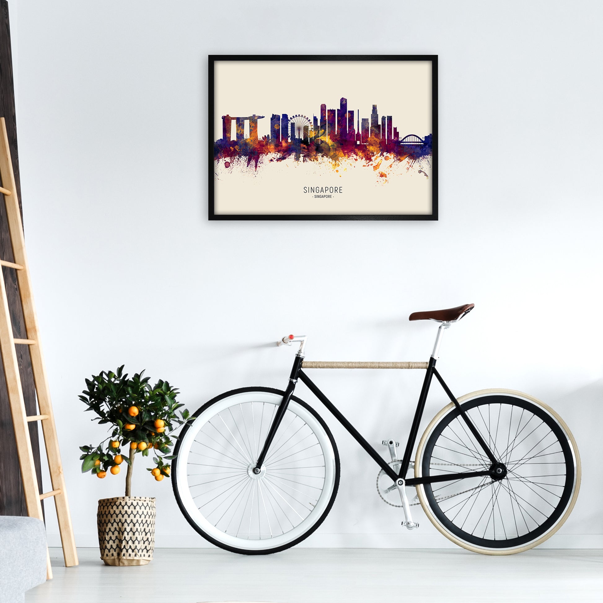 Singapore Singapore Skyline Autumn City Name Art Print by Michael Tompsett A1 White Frame