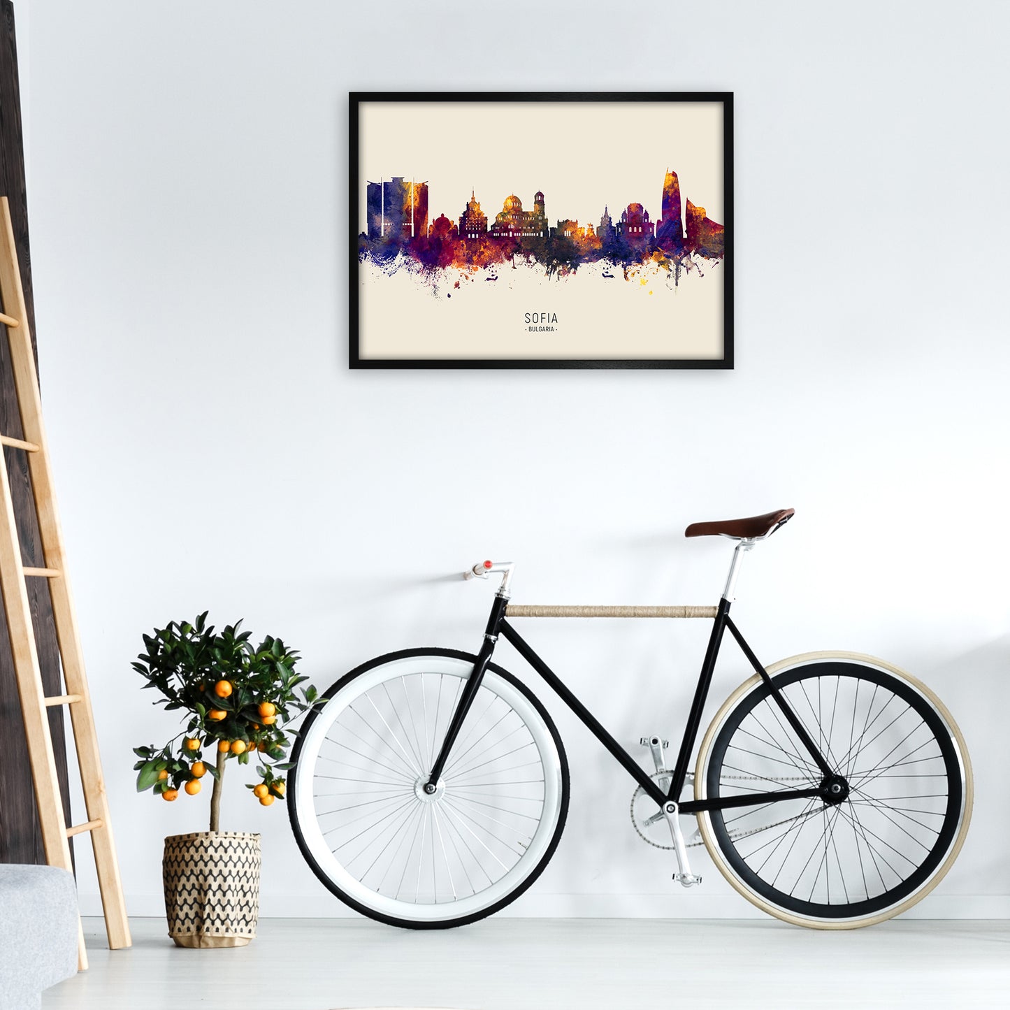 Sofia Bulgaria Skyline Autumn City Name Art Print by Michael Tompsett A1 White Frame